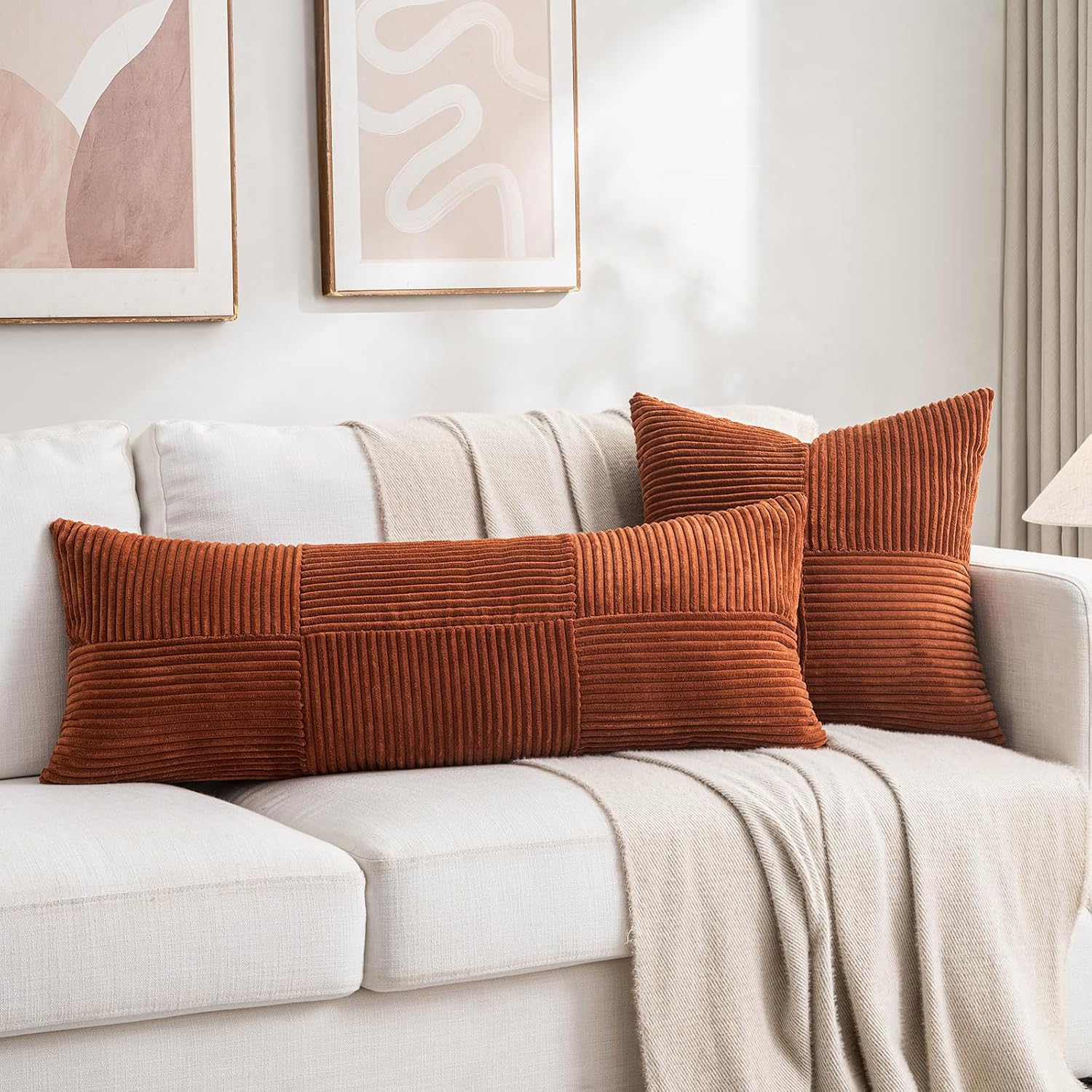 Fancy Homi 2 Packs Rust Decorative Throw Pillow Covers 16x16 Inch for Living Room Couch Bed, Rustic Farmhouse Boho Home Decor, Soft Corss…