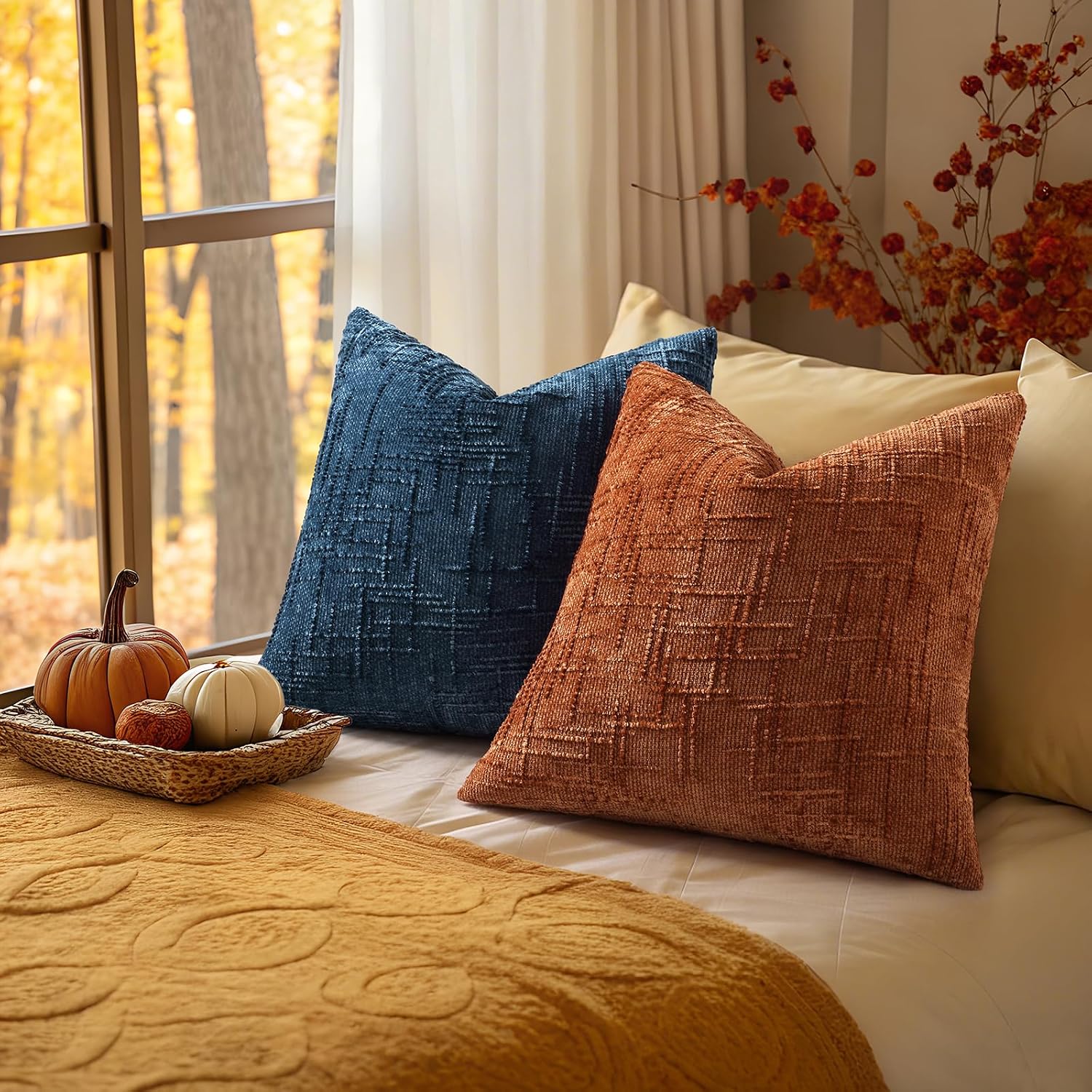 decorUhome Rust Chenille Throw Pillow Covers 12x20 Set of 2 Textured Soft Cozy Slubby Couch Pillow Covers Modern Farmhouse Boho Decorative…