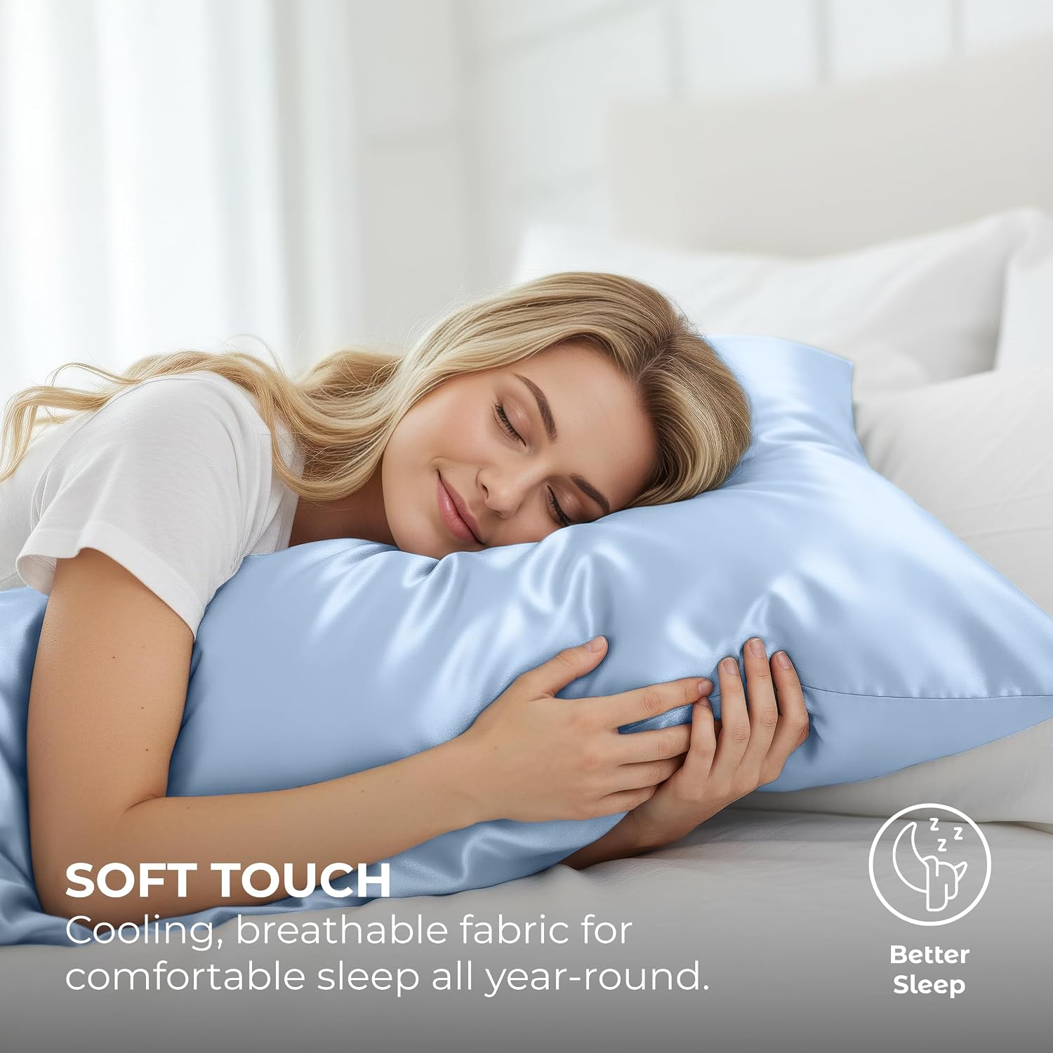 Pure Bedding Satin Pillowcase 2 Pack - Queen Size (20"x30", Baby Blue) - Silky Pillow Cases for Hair and Skin - Satin Pillow Covers with…