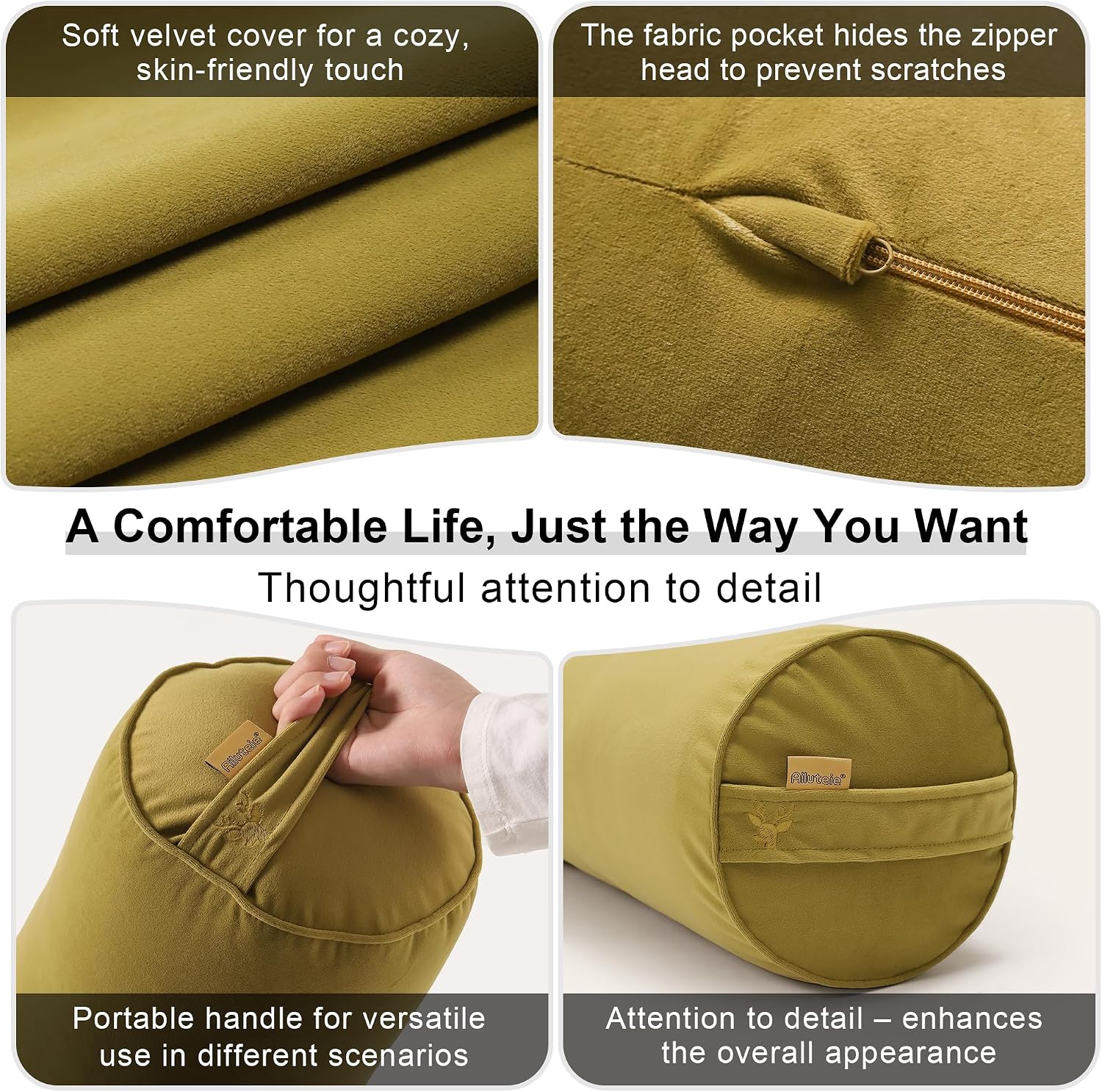 Body Pillow for Adults, Long Round Pillow, Big Cylindrical Pillow, Large Full Bolster Pillows for Side Sleepers (Golden Yellow, 39.37"*7.87")