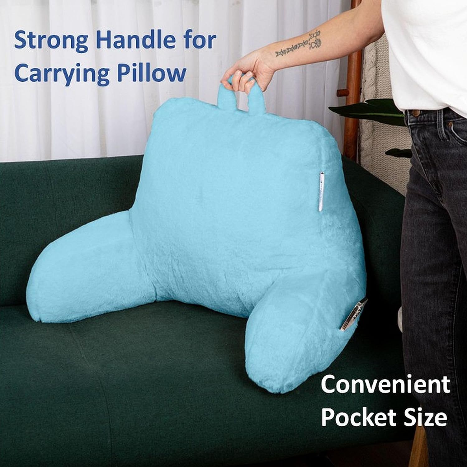 ComfortSpa Reading Pillow Replacement Cover for 19 inch Back Rest Pillow, Polyester Velour Machine Wash and Dry (Faux Fur Blue)