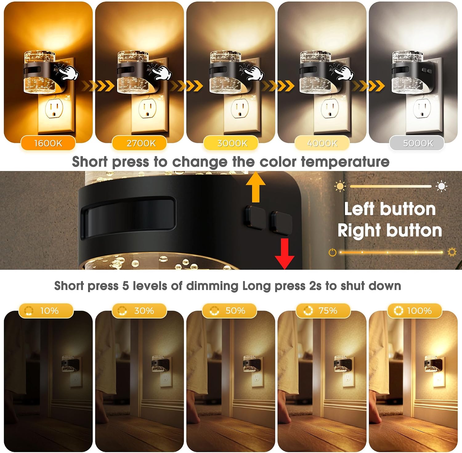 Llohasled L LOHAS LED Motion Sensor Night Light, Bubble Night Lights Plug into Wall,2 Pack 5CCT Color Temperature Change Night-Light, Dimmab…