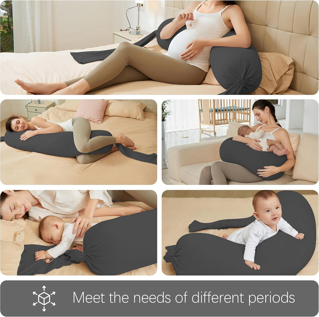 Moonpark MOON PARK Pregnancy Pillow - Incredibly Smooth and Soft Cooling Cover I Shaped Full Body Maternity Pillow with Removable Cover - S…