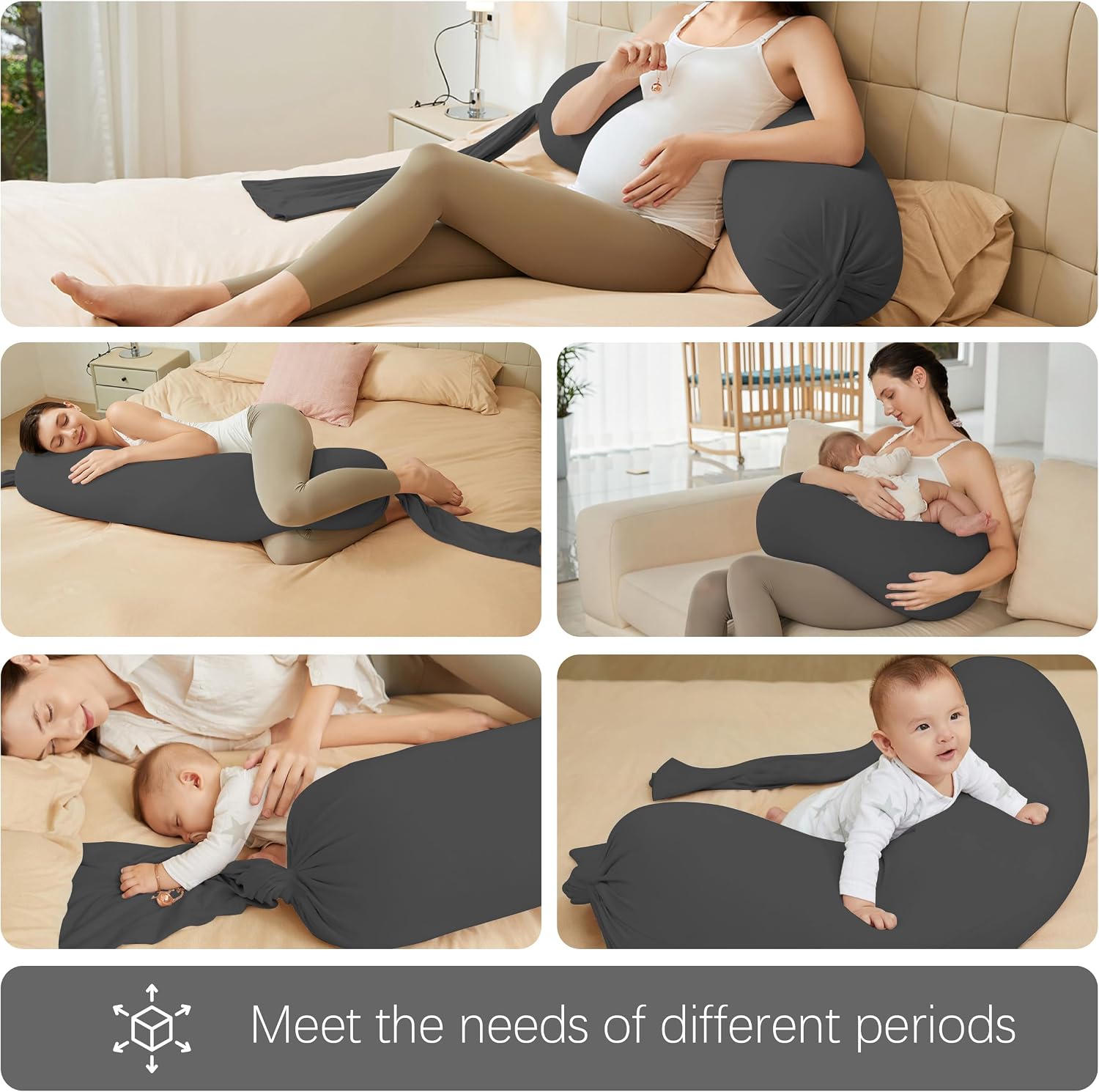 Moonpark MOON PARK Pregnancy Pillow - Incredibly Smooth and Soft Cooling Cover I Shaped Full Body Maternity Pillow with Removable Cover - S…