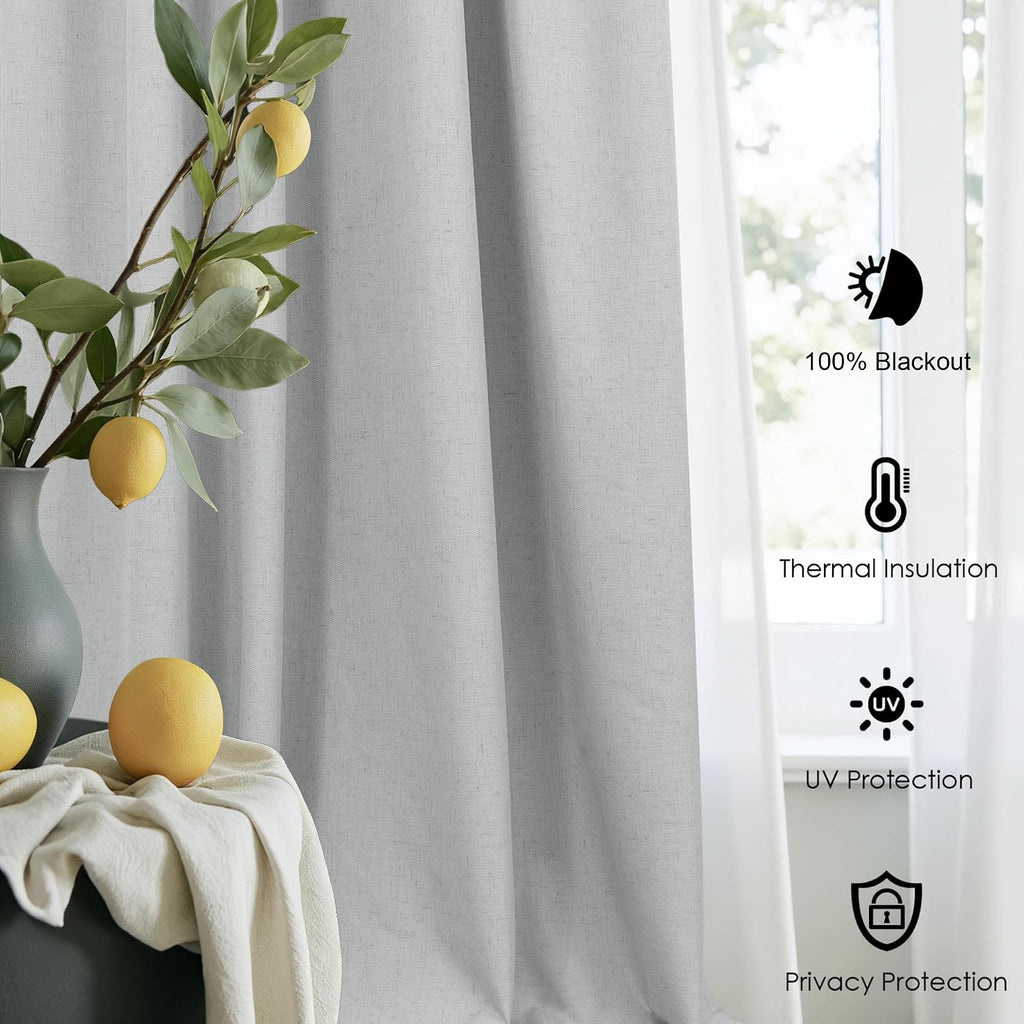 Dancurton Elegant Light Grey 100% Black Out Curtains 96 Inch Length 2 Panel for Living Room Darkening White Back Tab Thermal Insulated Long…
