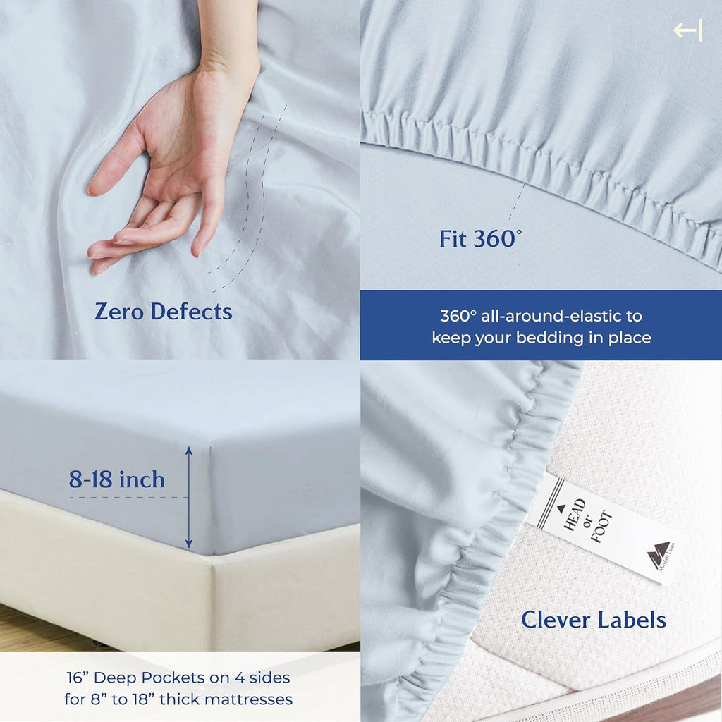 Mayfair Linen 100% Organic Cotton Sheets Twin XL Size - 3 PC Organic Cotton Percale Sheets Twin XL Set (Light Blue), Soft, Crisp, Cooling…