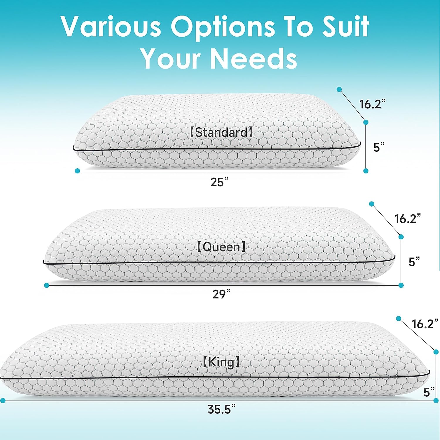 CushyOasis Memory Foam Pillows for Side, Back and Stomach Sleepers, Set of 2, Bed Pillow with Washable Cover and Breathable Mesh, Bed Pillo…