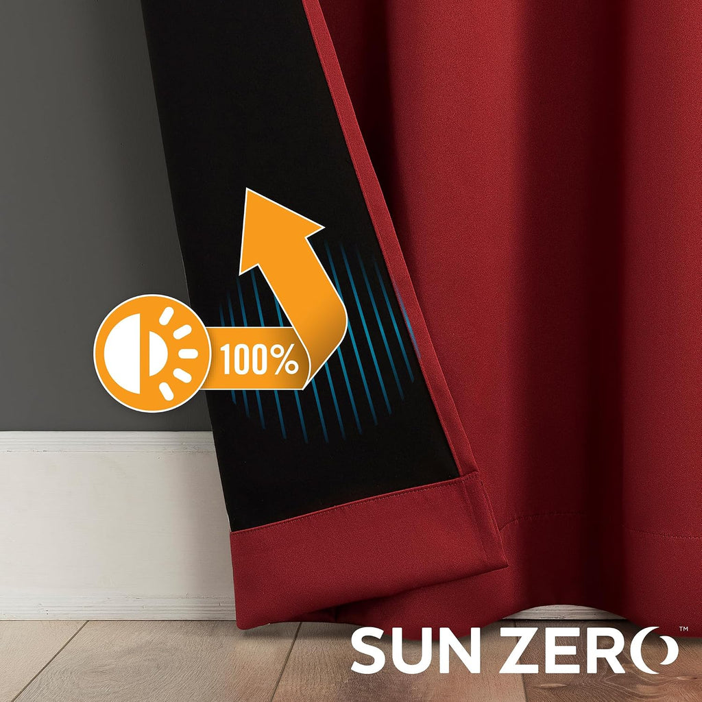 Sun Zero Nordic 2-Pack Theater Grade Noise Reducing Extreme 100% Blackout Grommet Curtain Panel Pair, 52" x 96", Red