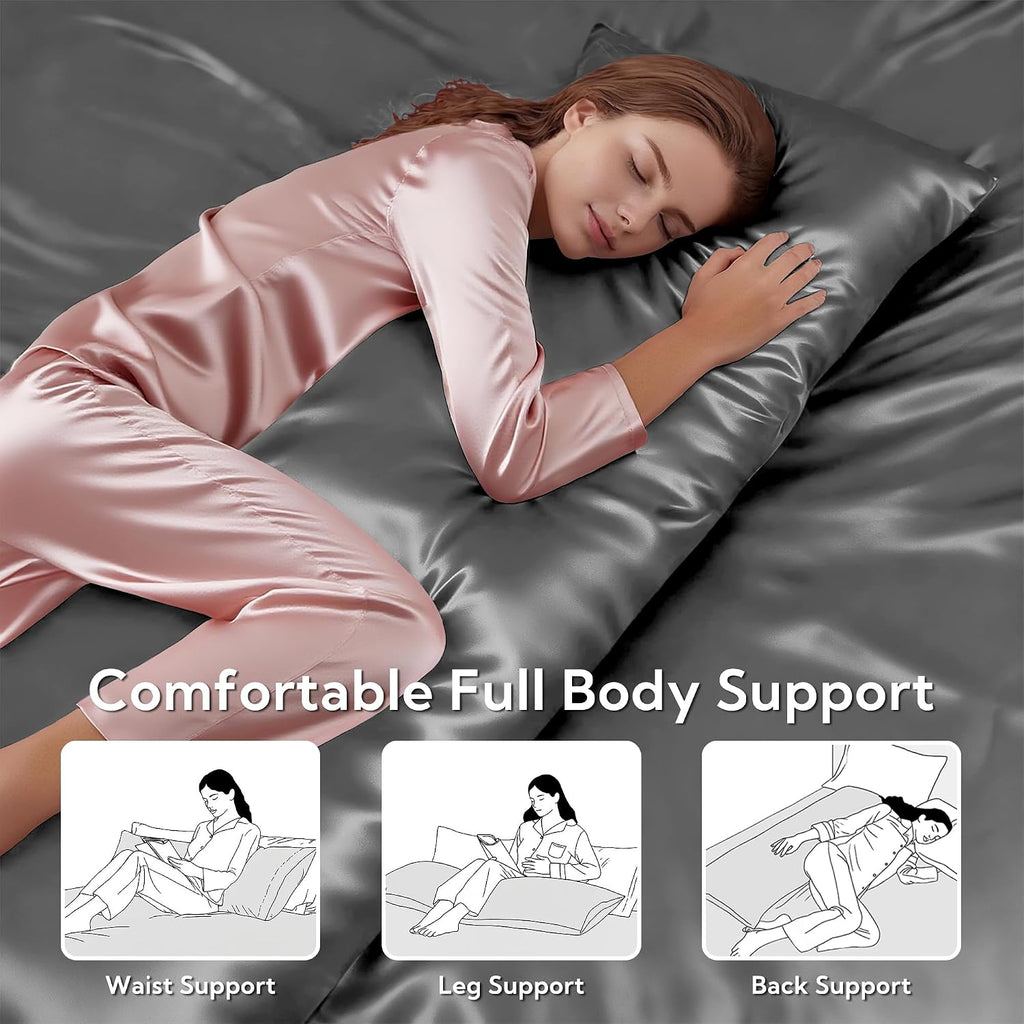 MR&HM Satin Body Pillow Cover, Soft and Breathable Body Pillow Case with Envelope Closure, Cooling and Silky Long Pillowcase for Hair and…