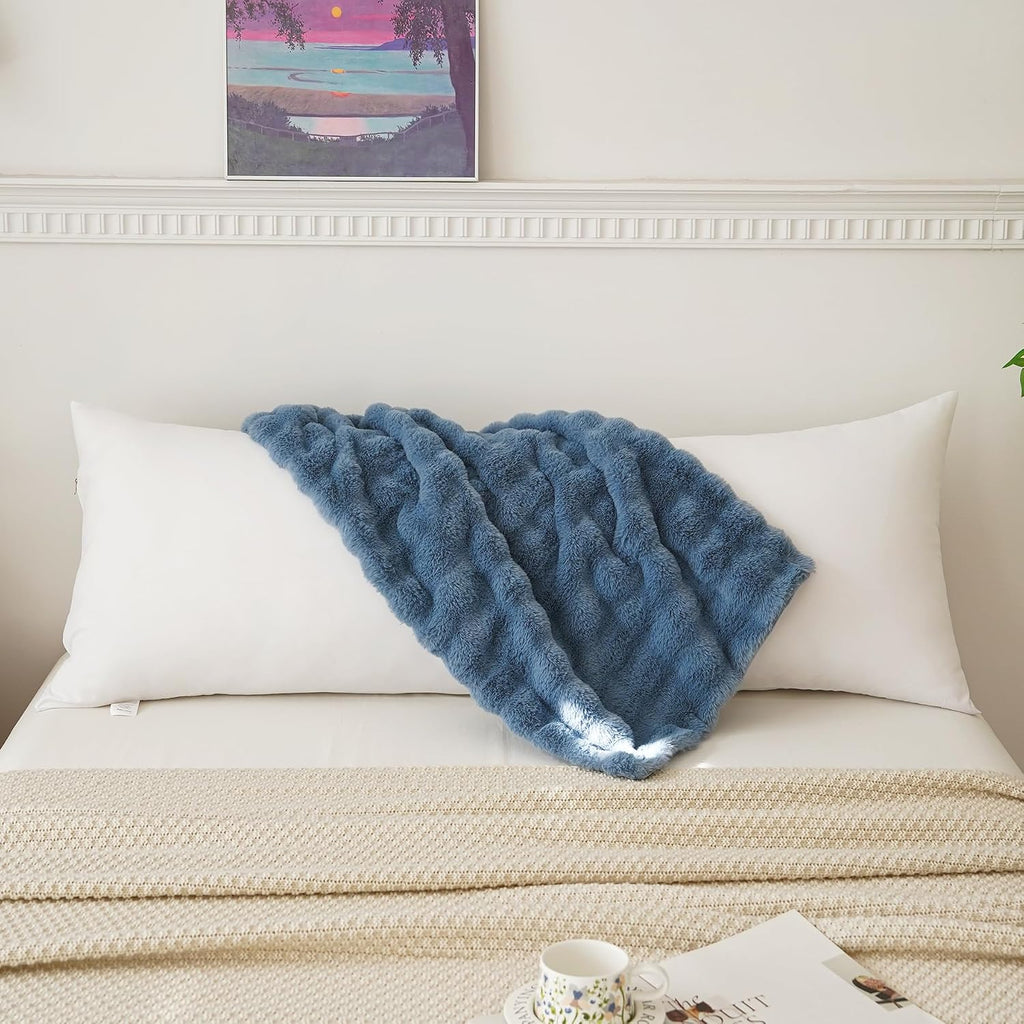 Memfydu Full Body Pillow with Fluffy Bubble Waffle Carved Faux Fur Removable Cover, Long Bed Pillow Adult 20x54 Inches for Side Sleeper and…