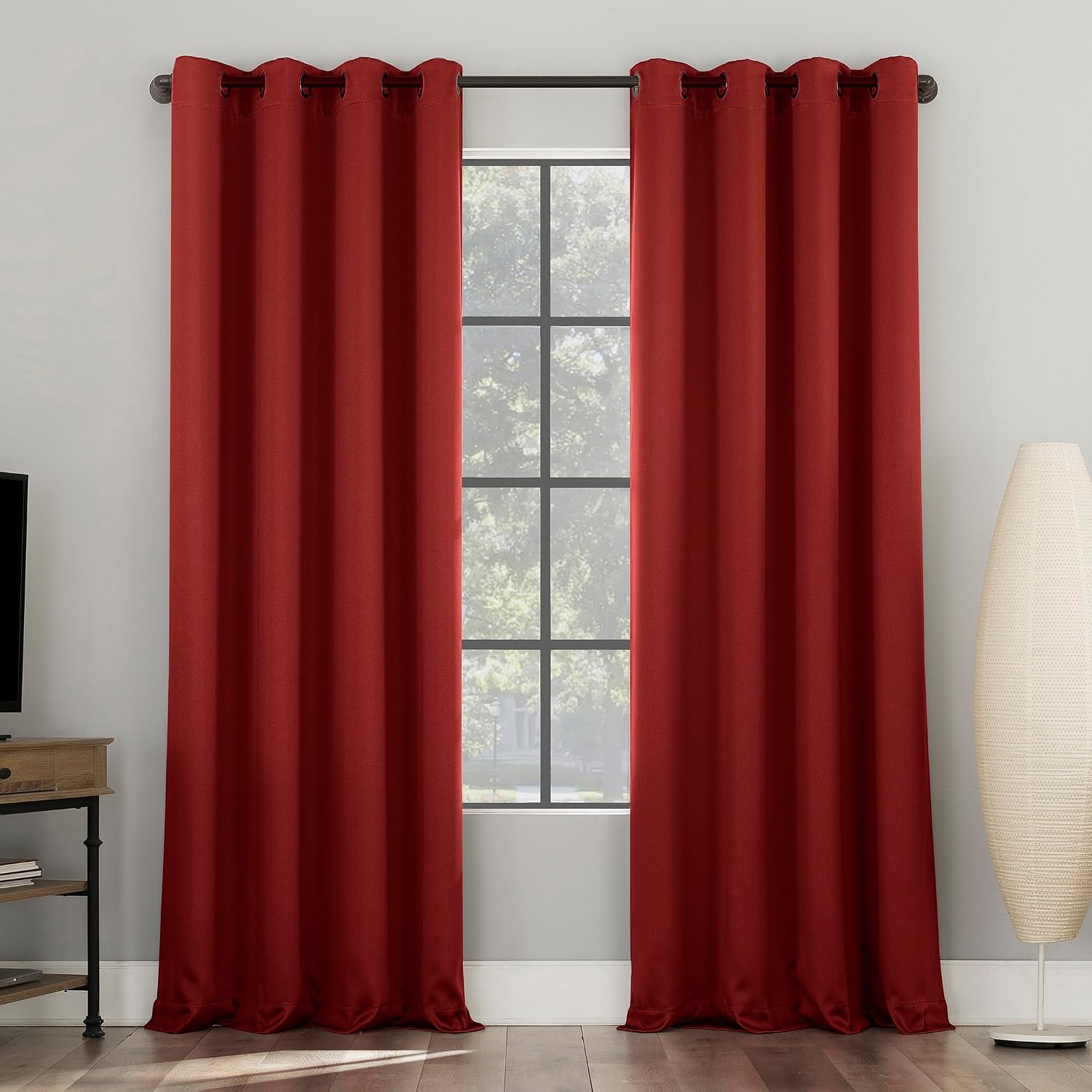 Sun Zero Nordic 2-Pack Theater Grade Noise Reducing Extreme 100% Blackout Grommet Curtain Panel Pair, 52" x 108", Red