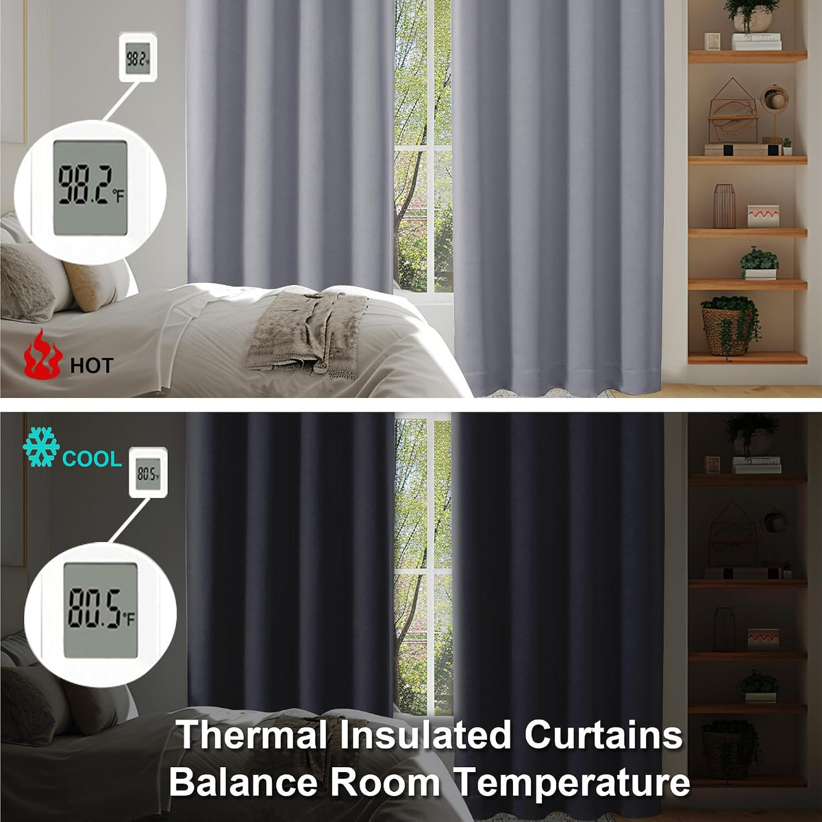 Simplebrand Ava Silver Grey Blackout Curtains for Bedroom, 72 Inch Length 2 Panels, Privacy Thermal Insulated Rod Pocket Window Curtains fo…