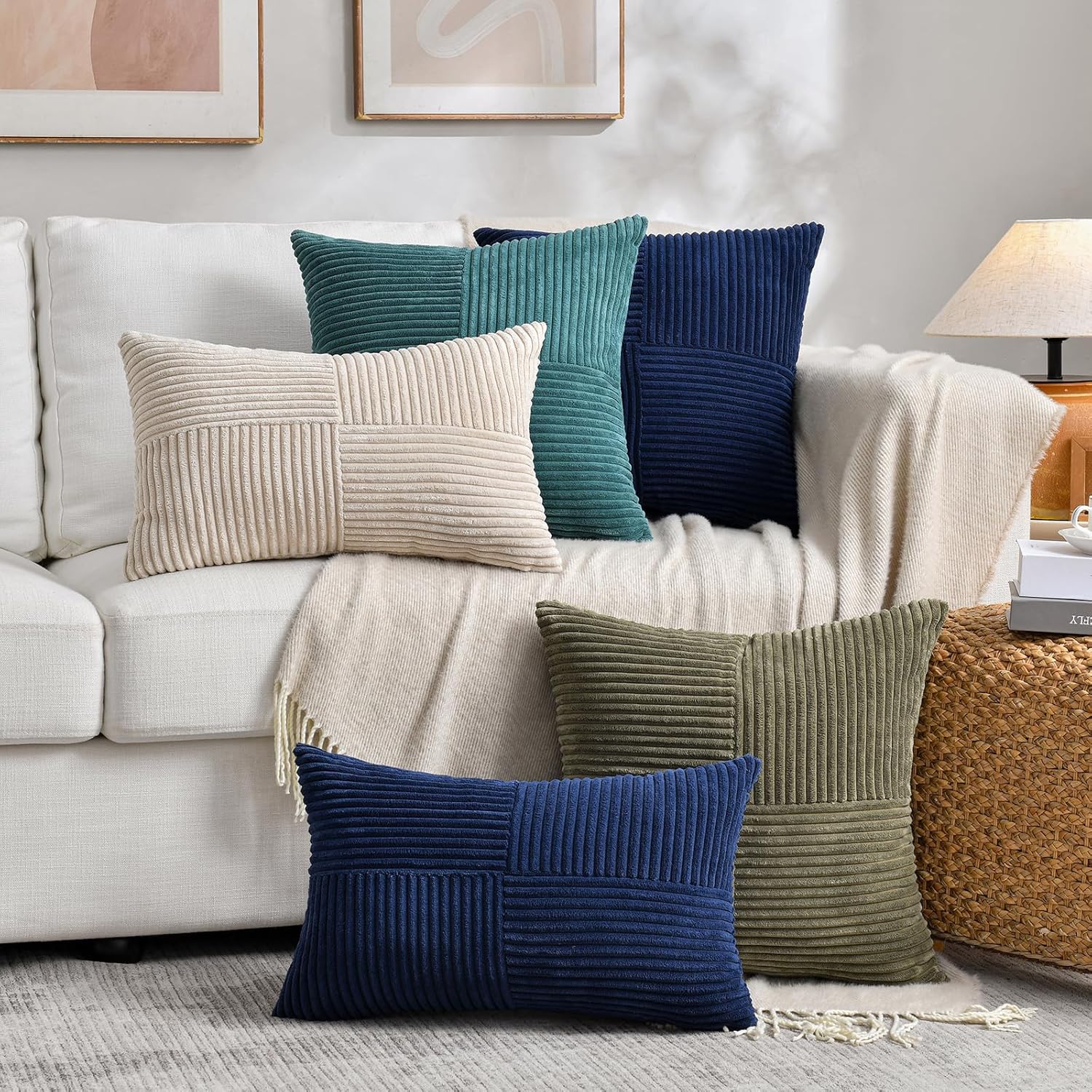 Fancy Homi 2 Packs Tan Decorative Throw Pillow Covers 20x20 Inch for Living Room Couch Bed Sofa, Farmhouse Boho Home Decor, Soft Corss…