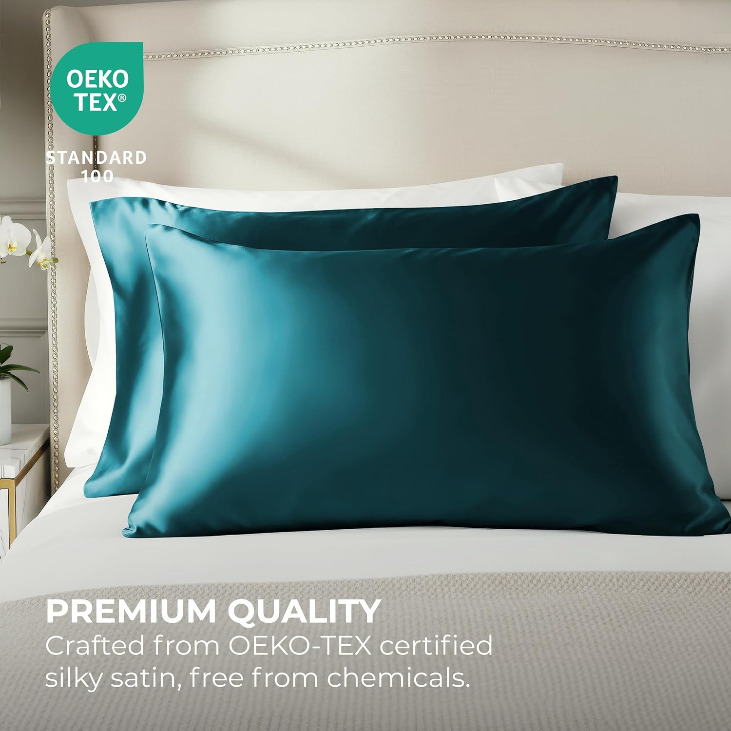 PureBedding Pure Bedding Satin Pillowcase 2 Pack - Queen Size (20"x30", Teal) - Silky Pillow Cases for Hair and Skin - Satin Pillow Covers…