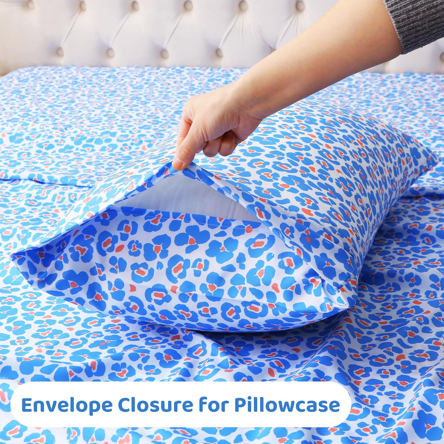 mooreeke Leopard Cheetah Printed Queen Bed Sheets, Soft Microfiber Bedding Sheets & Pillowcases, Deep Pocket Non-Slip Fitted Queen Sheet, B…