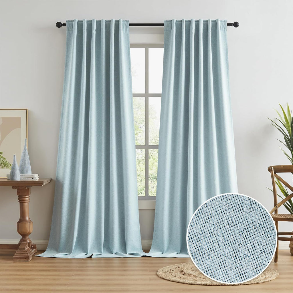 Keqiaosuocai Extra Long 108 Inch Full Blackout Curtains for Large Window, Linen Textured Back Tab Hook Belt Pleated Tall Drapes for Living…