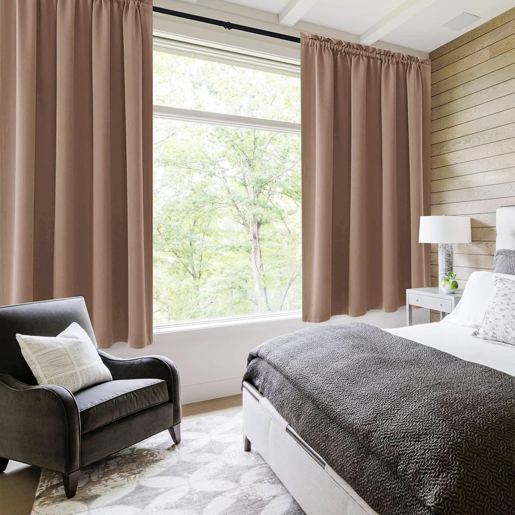 Dwcn Blackout Curtains Room Darkening Thermal Insulated Bedroom Curtains Window Curtain Panels, 52 x 63 inches Long, Set of 2 Khaki Rod Poc…