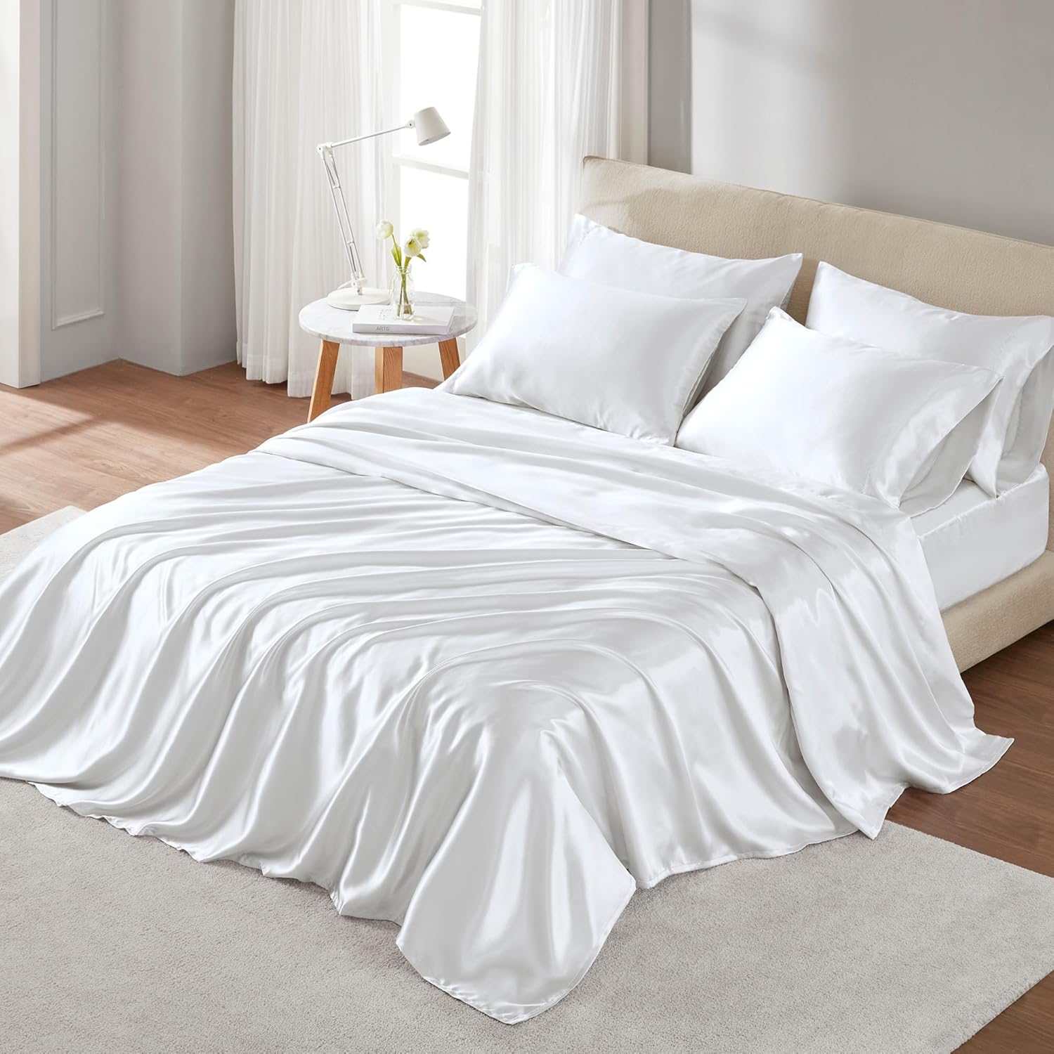 Madisonpark Madison Park Essentials Satin Sheet Set Luxury and Silky with Natural Sheen, Elastic 14" Pocket fits up to 16" Mattress, All Ar…