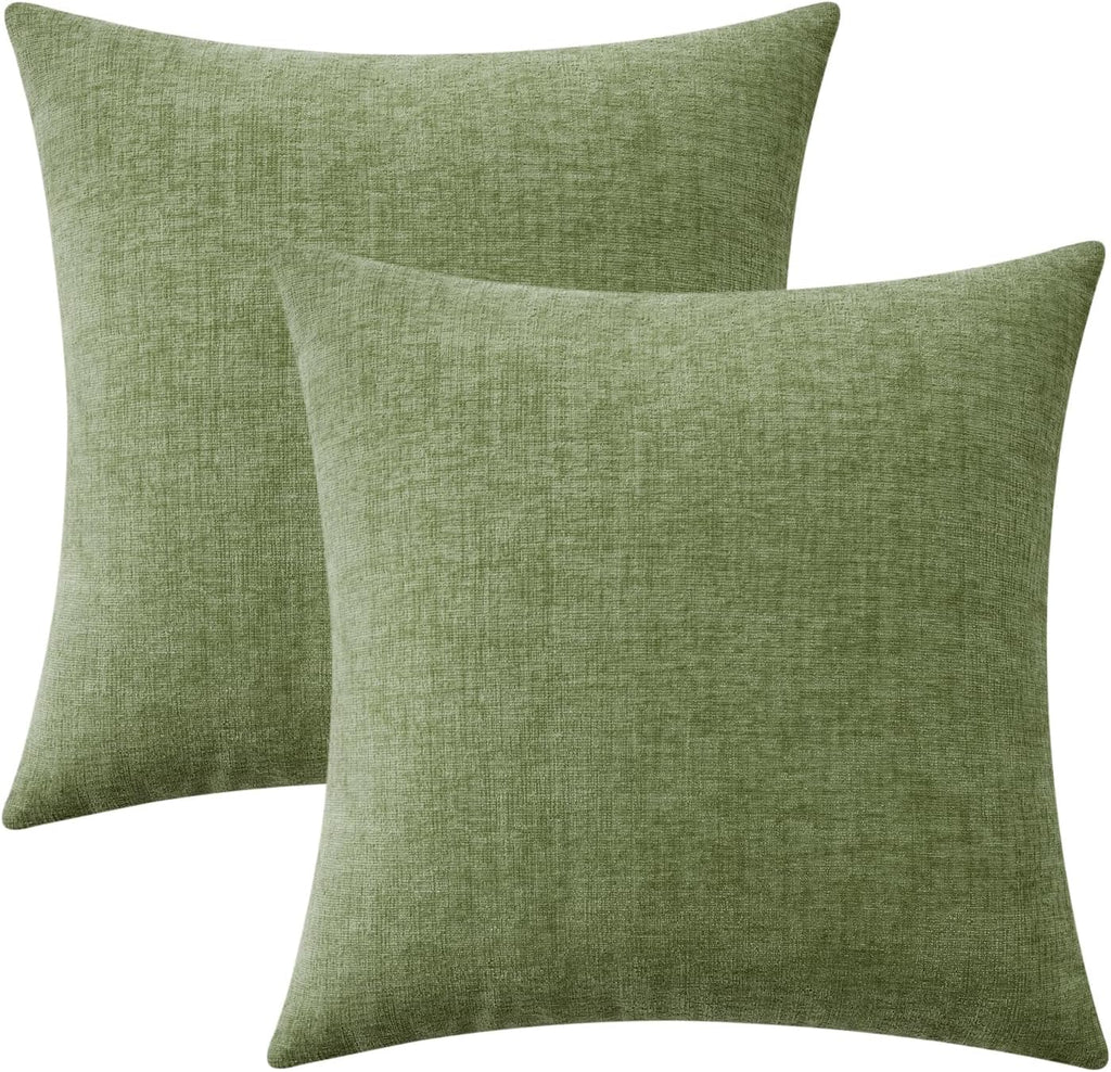 Miulee Pack of 2 Couch Throw Pillow Covers 24x24 Inch Spring Soft Sage Green Chenille Pillow Covers for Sofa Living Room Solid Dyed Pillow…