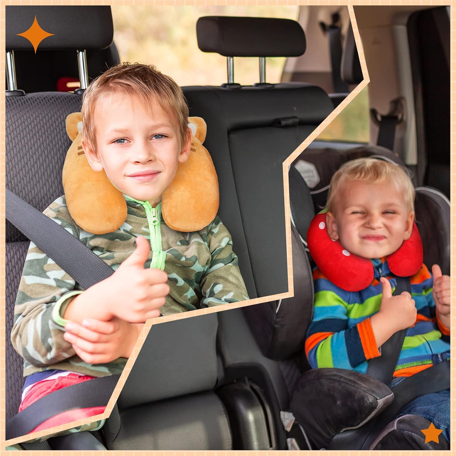 Maitys 4 Pcs Travel Pillow for Kids Cute Animal Neck Head Chin Support Pillow Soft U Shaped Kids Neck Pillow Car Seat Comfortable PP…