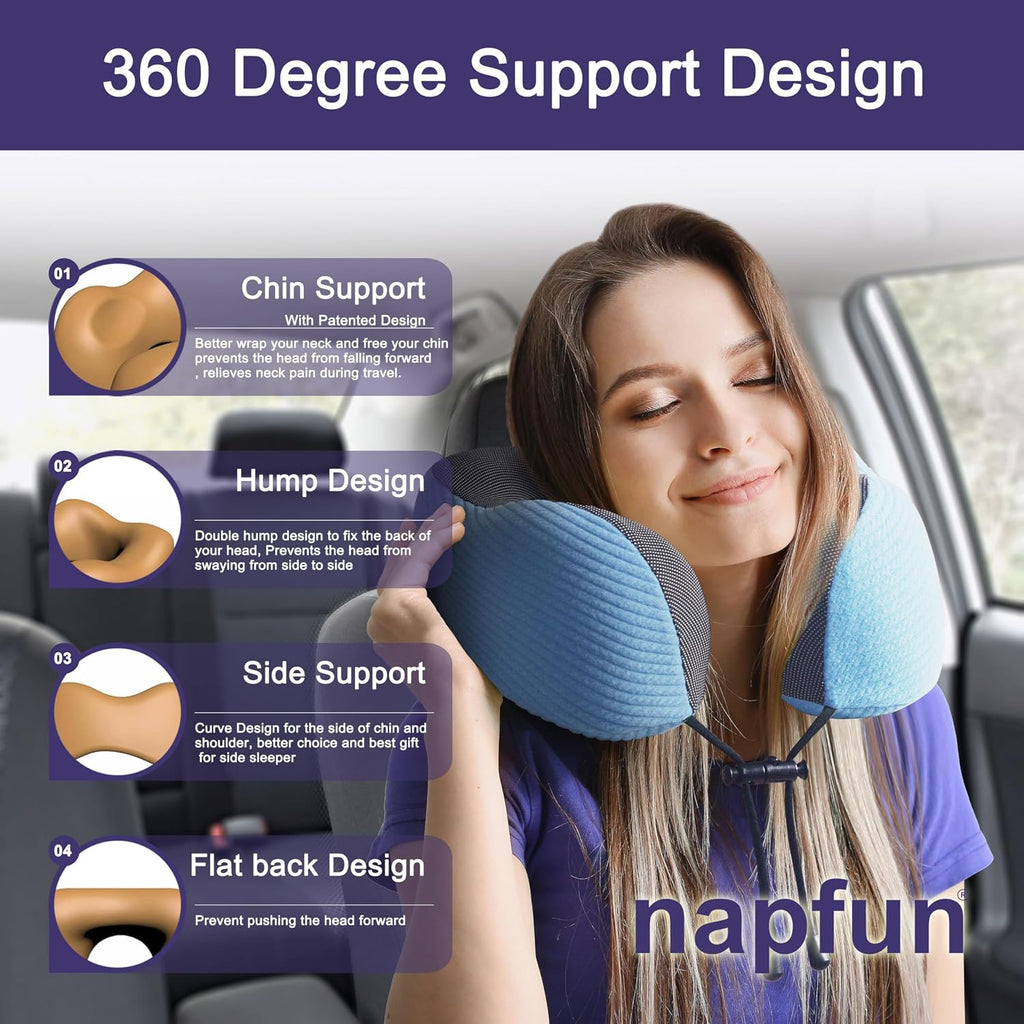 napfun Neck Pillow for Travel with Travel Pouch, Sleep Mask & Earplugs, Memory Foam Airplane Pillow for Headrest Sleep with Eyeshades…
