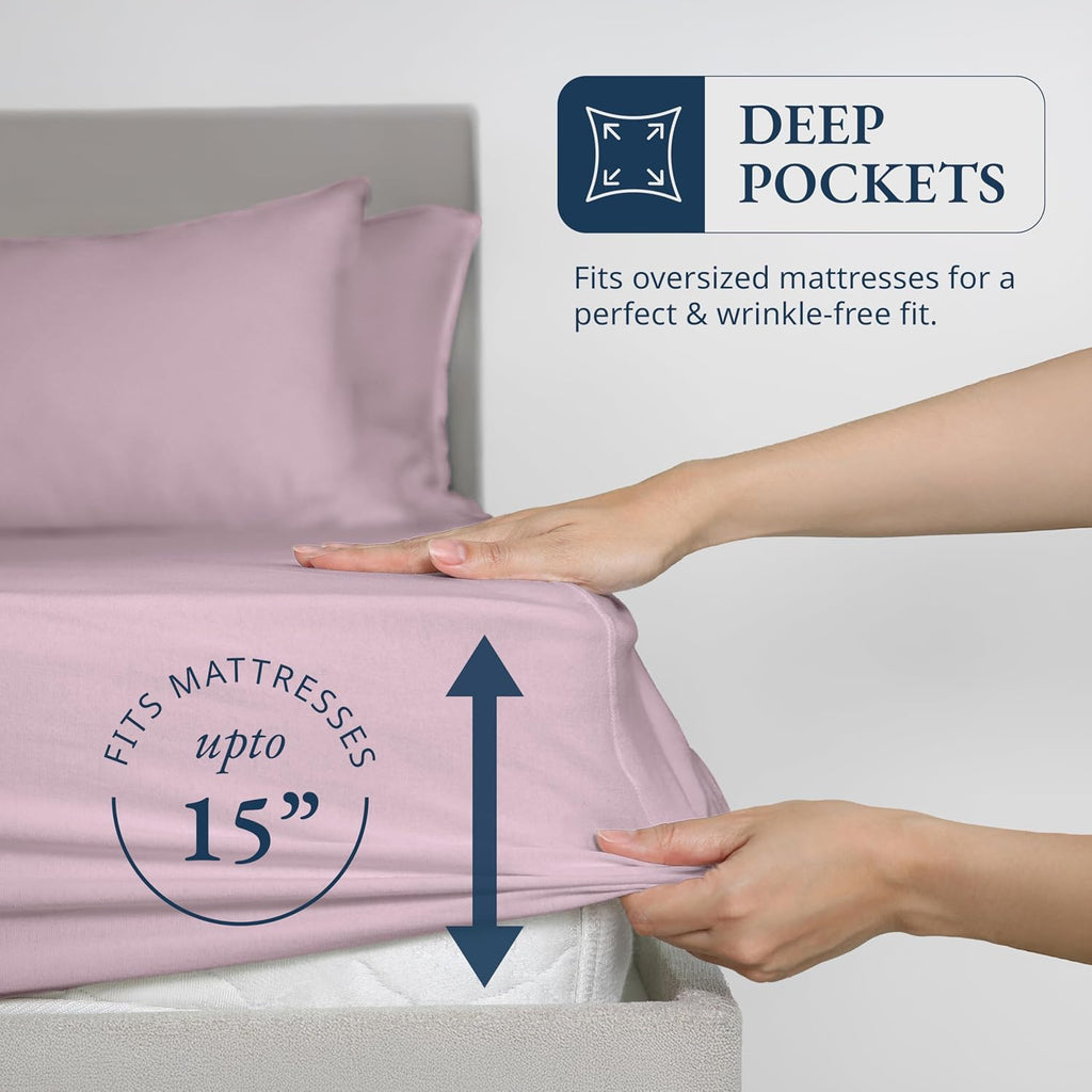 LANE LINEN 100% Organic Cotton Fitted Bed Sheets (+Pillowcase) 3 Pc Set Soft & Comfy Fully Elasticized Mercerized Cotton Deep Pocket…