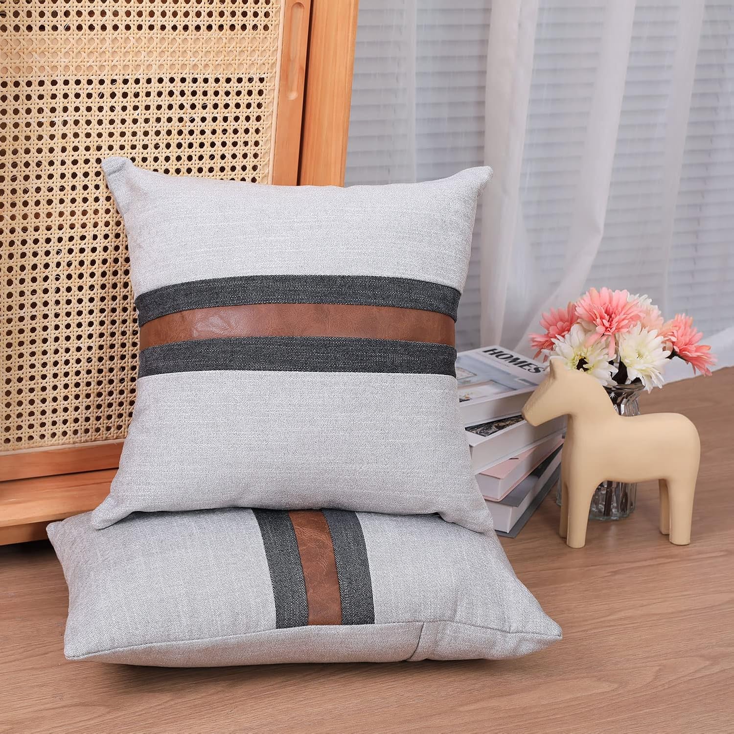 Farmhouse Decorative Outdoor Throw Pillow Covers for Couch Sofa Bed Brown Faux Leather Accent Pillow Cover Modern Decor Pillow Case 22 x…