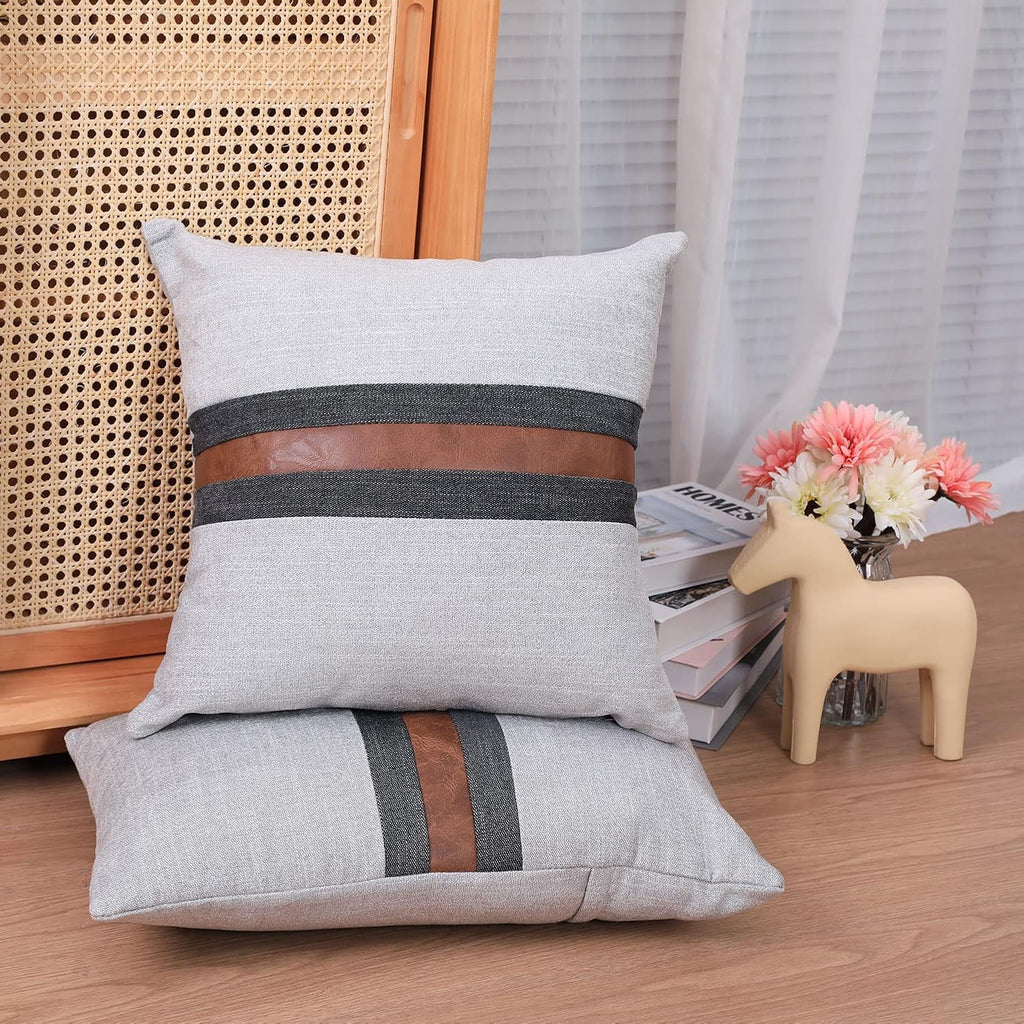 Farmhouse Decorative Outdoor Throw Pillow Covers for Couch Sofa Bed Brown Faux Leather Accent Pillow Cover Modern Decor Pillow Case 18 x…