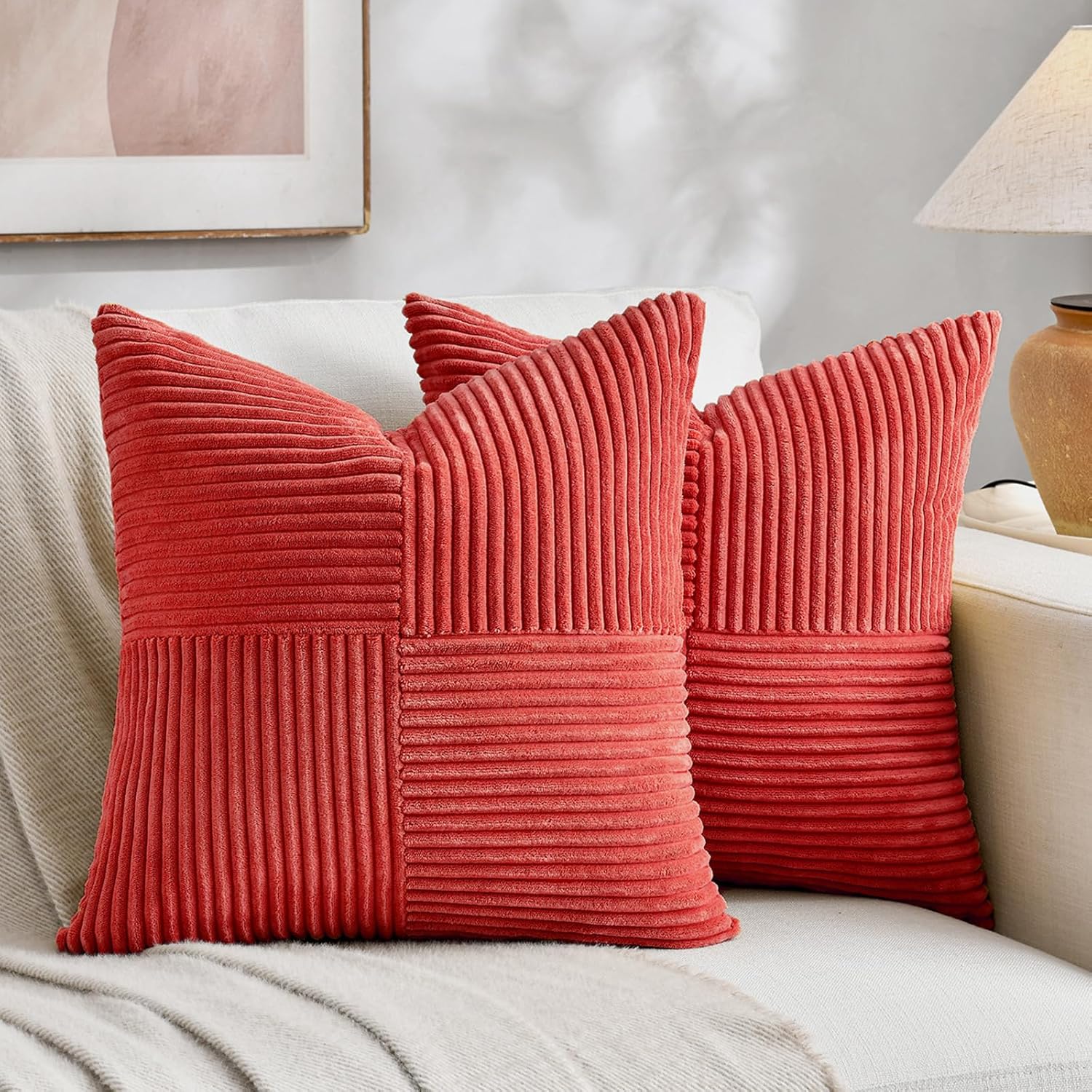 Fancy Homi 2 Packs Red Decorative Throw Pillow Covers 20x20 Inch for Living Room Couch Bed Sofa, Holiday Christmas Home Decor Gift, Soft…