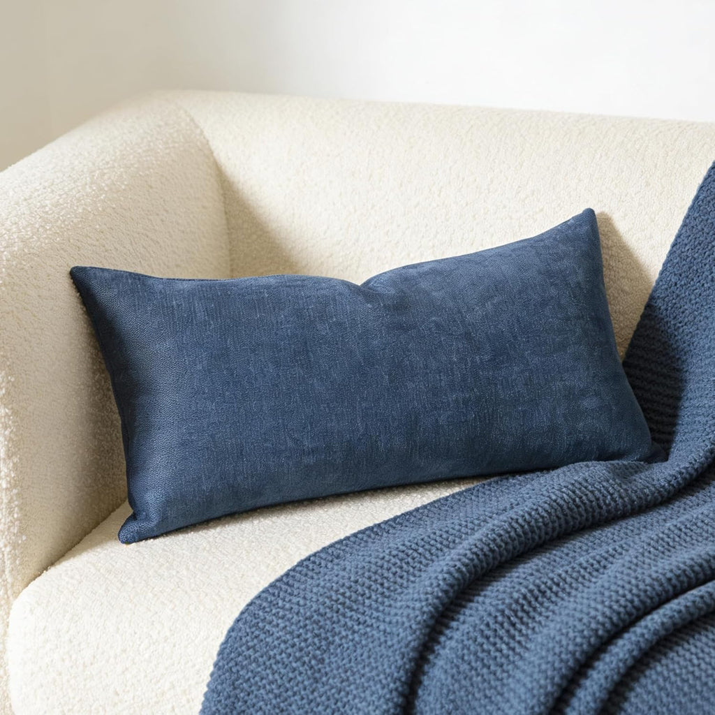 Slow Cow Chenille Rectangular Pillow Cover Pillowcase Decorative Lumbar Throw Pillow Cover for Couch Sofa 12 x 24 Inches Navy Blue
