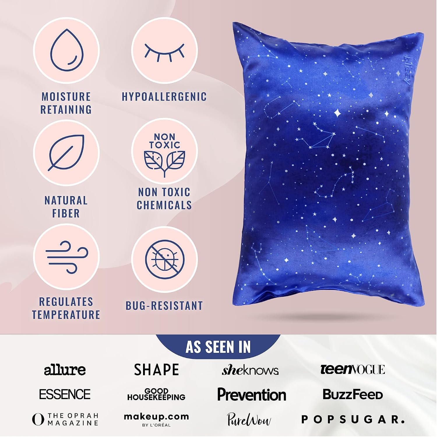 Blissy Silk Pillowcase - 100% Pure Mulberry Silk - 22 Momme 6A High-Grade Fibers - Silk Pillow Cover for Hair & Skin - Regular, Queen &…