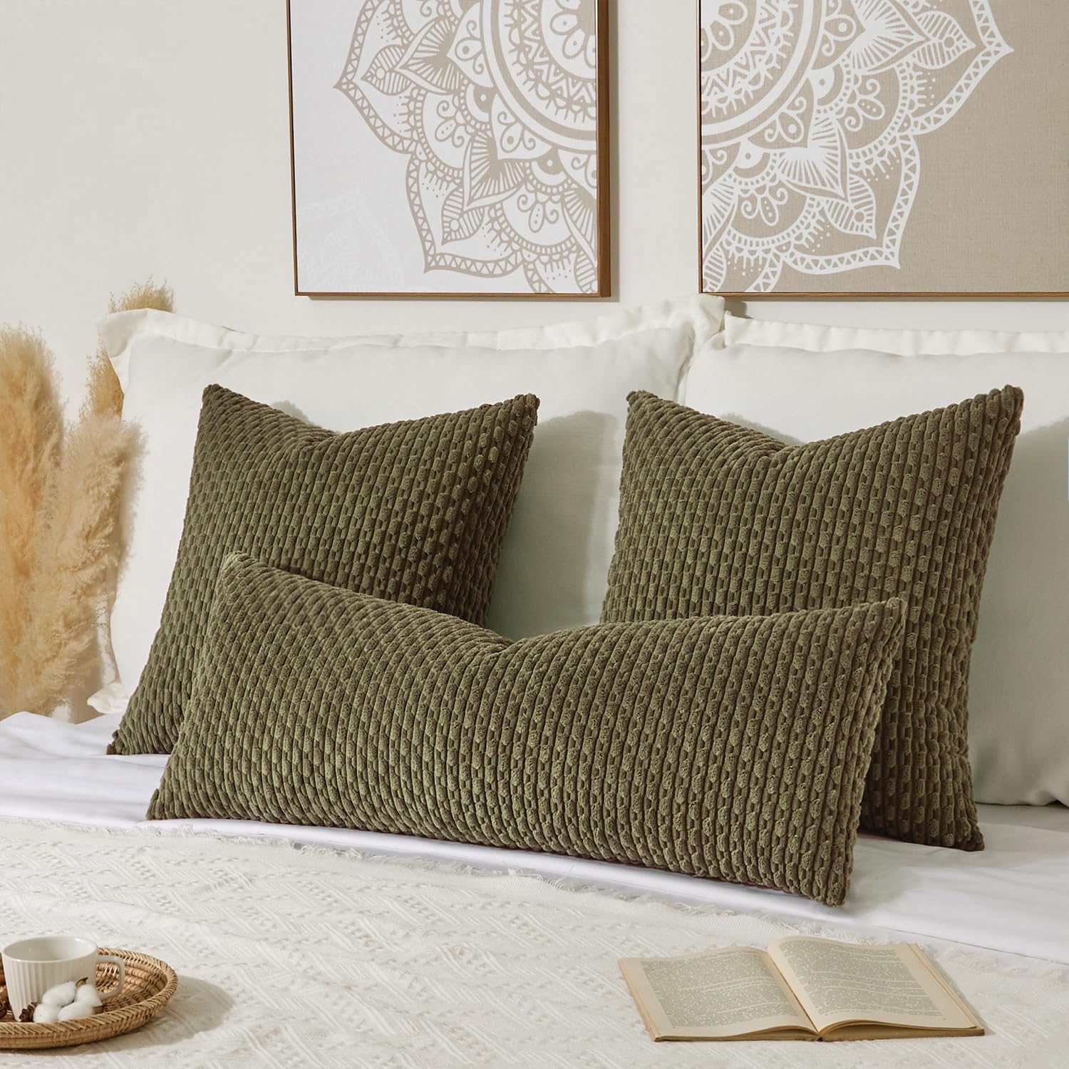 KevinTextile Kevin Textile 20x54 Inch Long Body Lumbar 1 Pack Boho Decorative Throw Pillow Cover Soft Striped Corduroy Rectangle Cushion Ca…