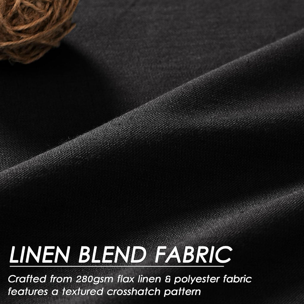 Nanspring Black 100% Blackout Linen Curtains 96 Inches Long for Bedroom Back Tab Thermal Insulated Vintage Farmhouse Decor Modern Black Out…