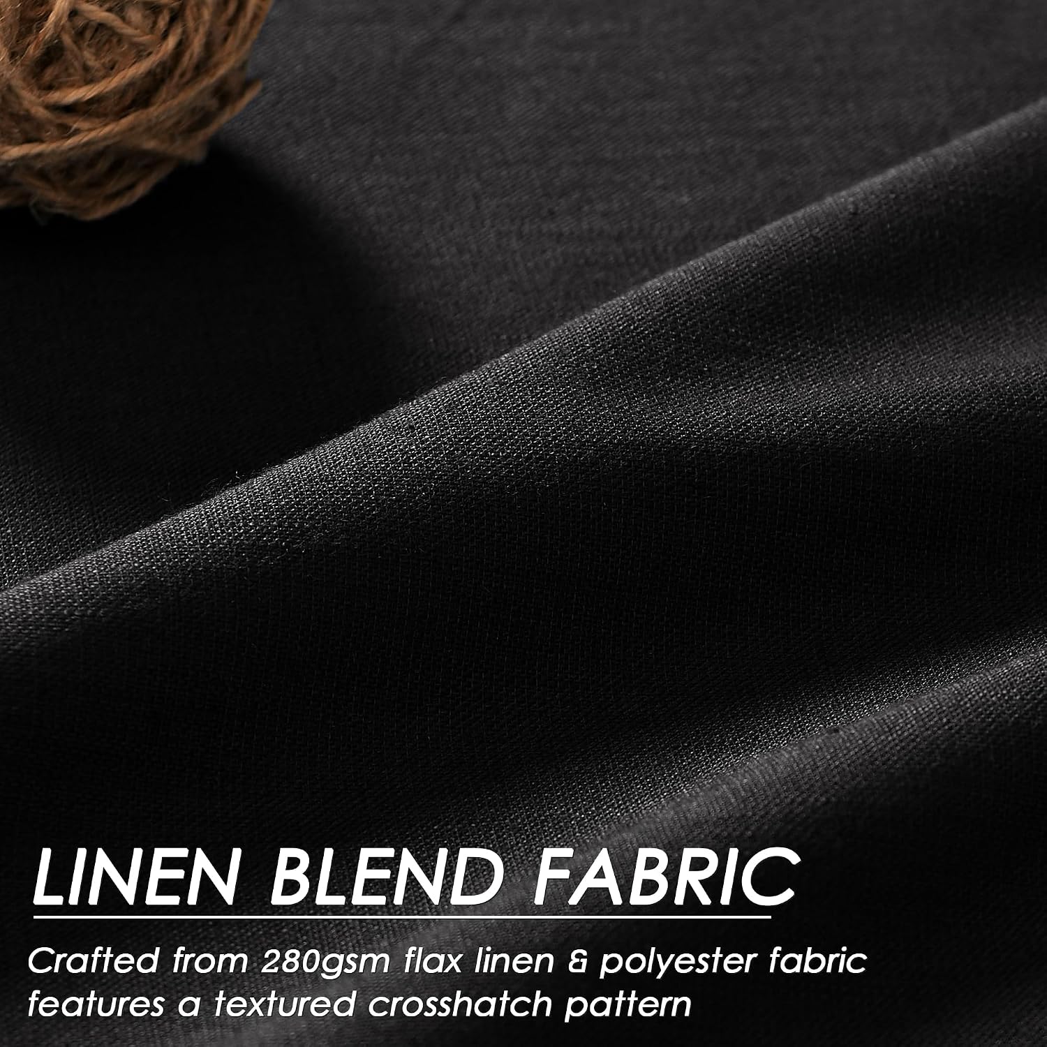 Nanspring Black 100% Blackout Linen Curtains for Bedroom 100 Inches Long Back Tab Thermal Insulated Vintage Farmhouse Decor Modern Black Ou…