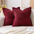 MIULEE Decorative Throw Pillow Covers for Couch Bed Livingroom 18x18 Inch Set of 2 Burgundy Boho Accent Throw Pllows Broadside Striped…
