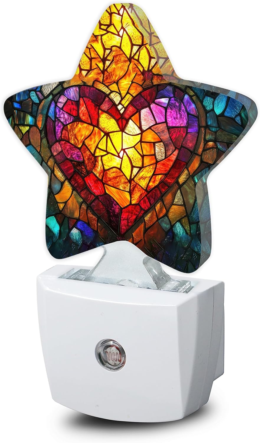Snowmolle Love Heart Stained Glass Night Lights Plug Into Wall, Abstract Star Night Light for Kids, Nightlight with Dusk to Dawn Smart Sensor…