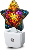 Snowmolle Love Heart Stained Glass Night Lights Plug Into Wall, Abstract Star Night Light for Kids, Nightlight with Dusk to Dawn Smart Sensor…