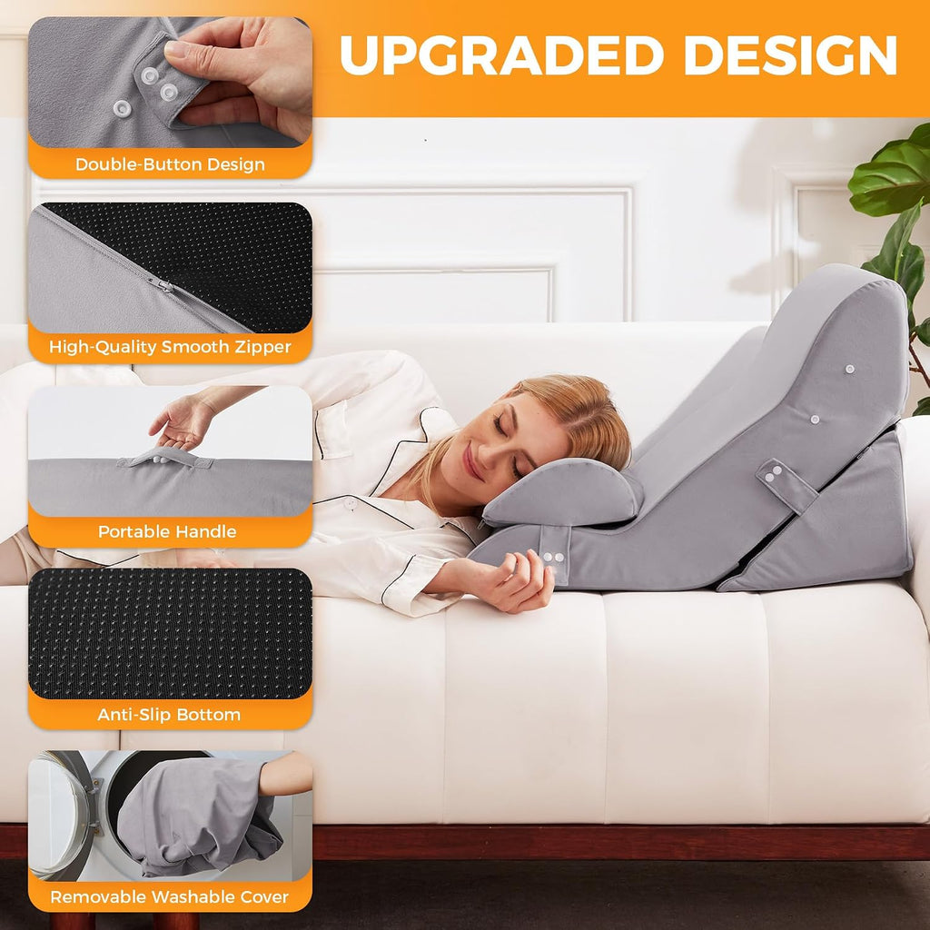 Ruqmuis 4PCS Wedge Pillow Set for After Surgery, Adjustable Back Pillow for Bed Sitting up, Acid Reflux, Bed Wedge Pillow Headboard for Sle…