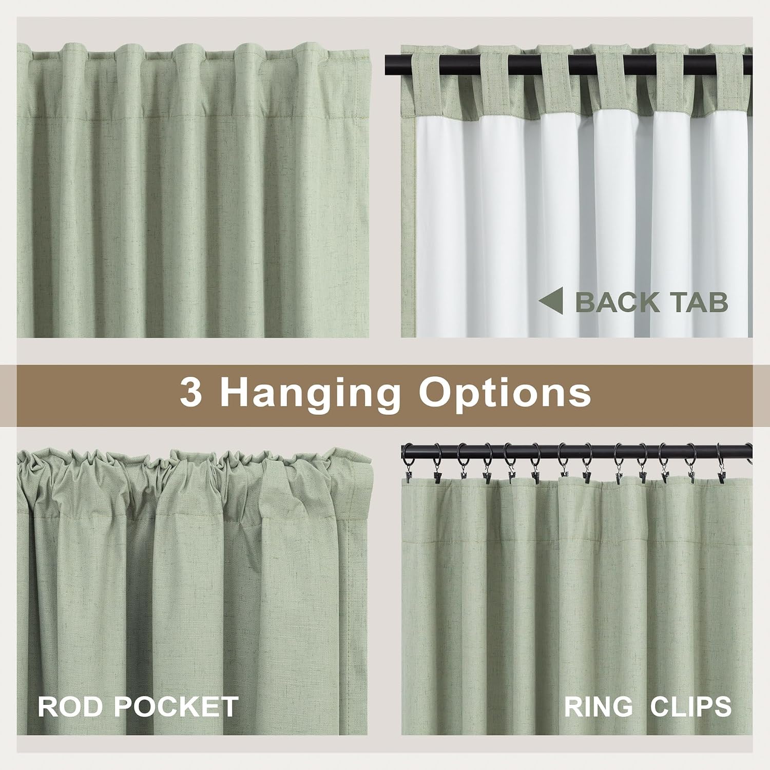 Dancurton Living Room Green Black Out Curtains 63 Inch Long 2 Panel Thermal Insulated Heat Blocking Sage Green Light Curtains for Nursery T…
