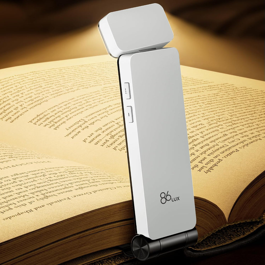 86Lux Book Light, Rechargeable Clip-On LED Reading Light for Bed & Night Use - 3 Color Temperatures with Stepless Dimming, Ultralight Bookm…