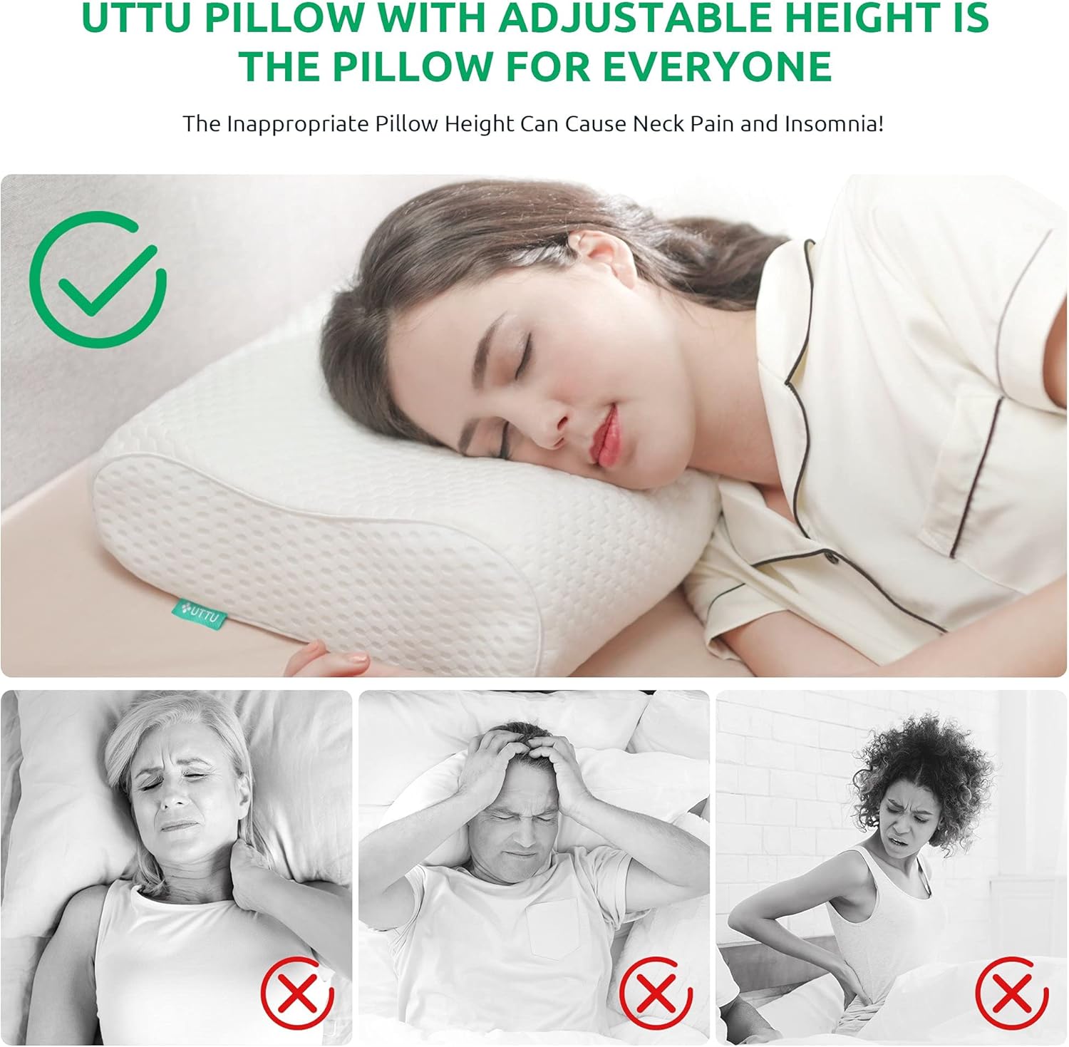 Uttu Cervical Pillow for Neck, Memory Foam Neck Pillow for Sleeping, Adjustable Orthopedic Sandwich Pillow, Contour Cooling for Side Back…