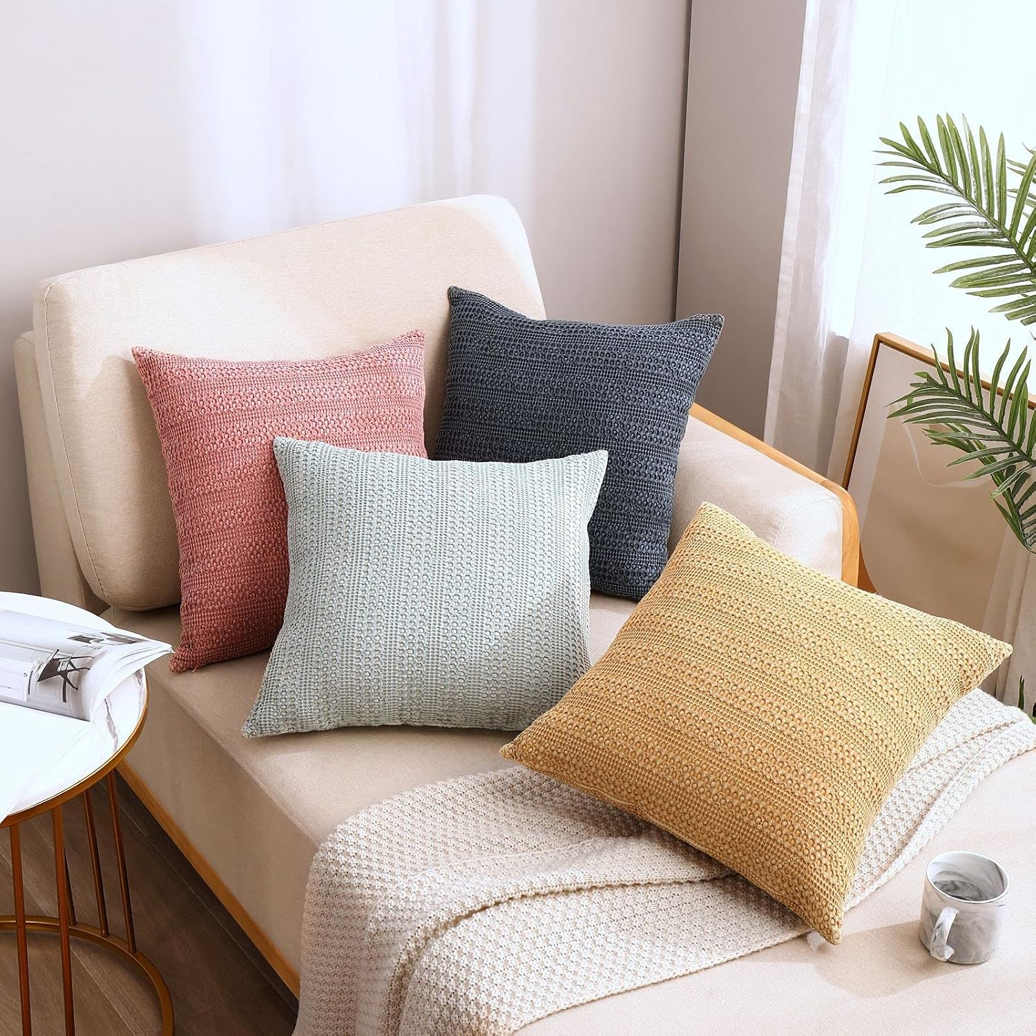 Cocoploceus Sage Green Pillow Covers 18x18 Boho Throw Pillow Covers Set of 2 Decorative Pillow Shams Stone Washed Cotton Pillowcase for Cou…