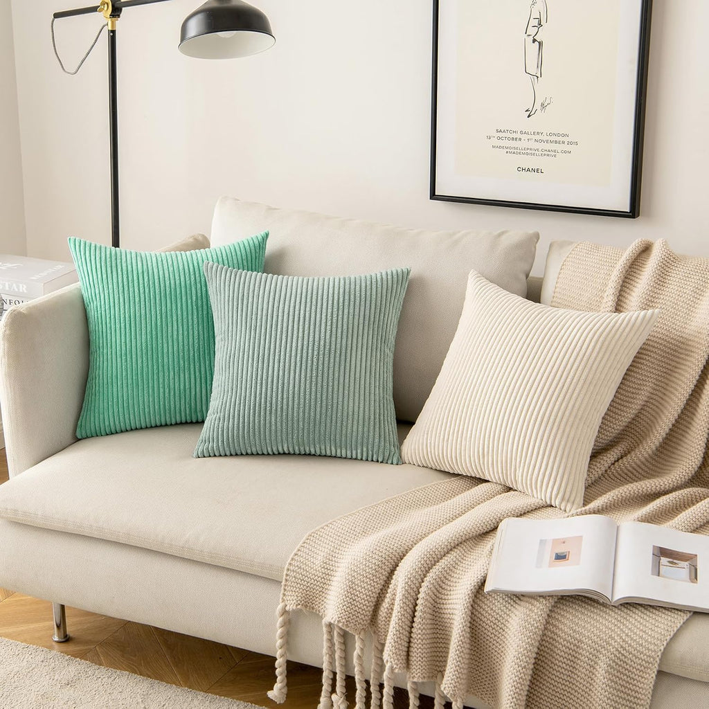 MIULEE Pack of 2 Corduroy Pillow Covers Super Soft Throw Pillow Covers Striped Pillowcases for Sofa Bedroom Couch 20 x 20 Inch Greyish Green