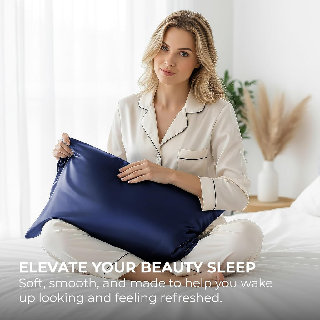 PureBedding Pure Bedding Satin Pillowcase 2 Pack - Queen Size (20"x30", Midnight Blue) - Silky Pillow Cases for Hair and Skin - Satin Pillo…