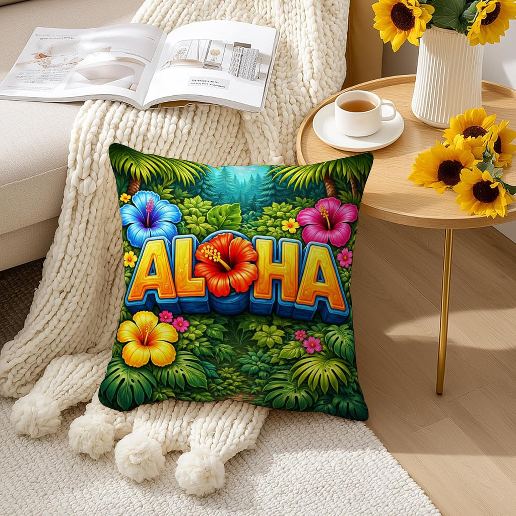 BlissYard Hawaiian Aloha Decorative Pillow Covers 18x18 Set of 2 Tropical Floral Pillow Covers Summer Island Cushion Covers for Sofa…