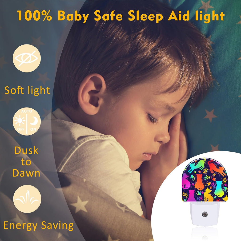 Colorful Cat Silhouettes Night Light, Cute Kittens Hearts and Paw Prints Dusk to Dawn Night Light Plug in,0.5w Energy Saving Sleep…