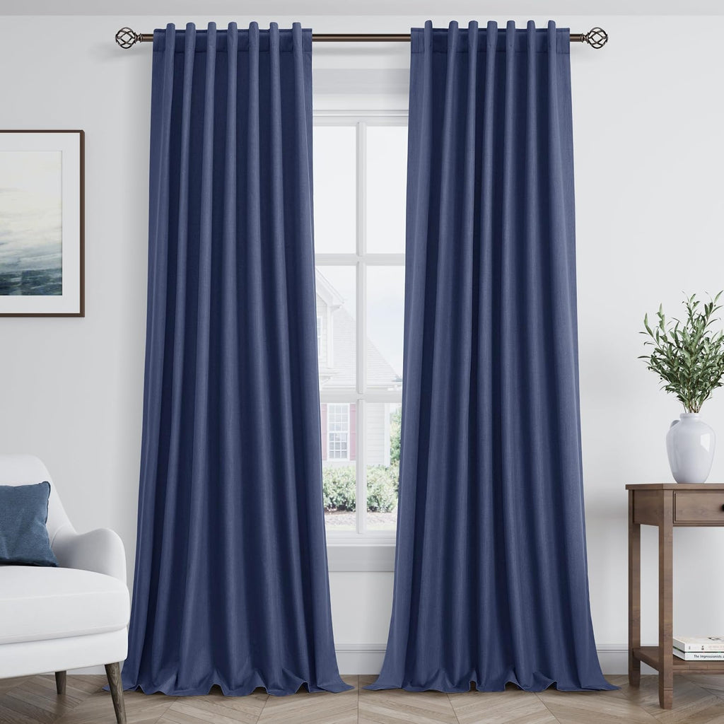 Guken 100% Blackout Curtains 108 Inch Length 2 Panels Set for Living Room Bedroom Back Tab Thermal Insulated Black Out Linen Drapes Room Da…