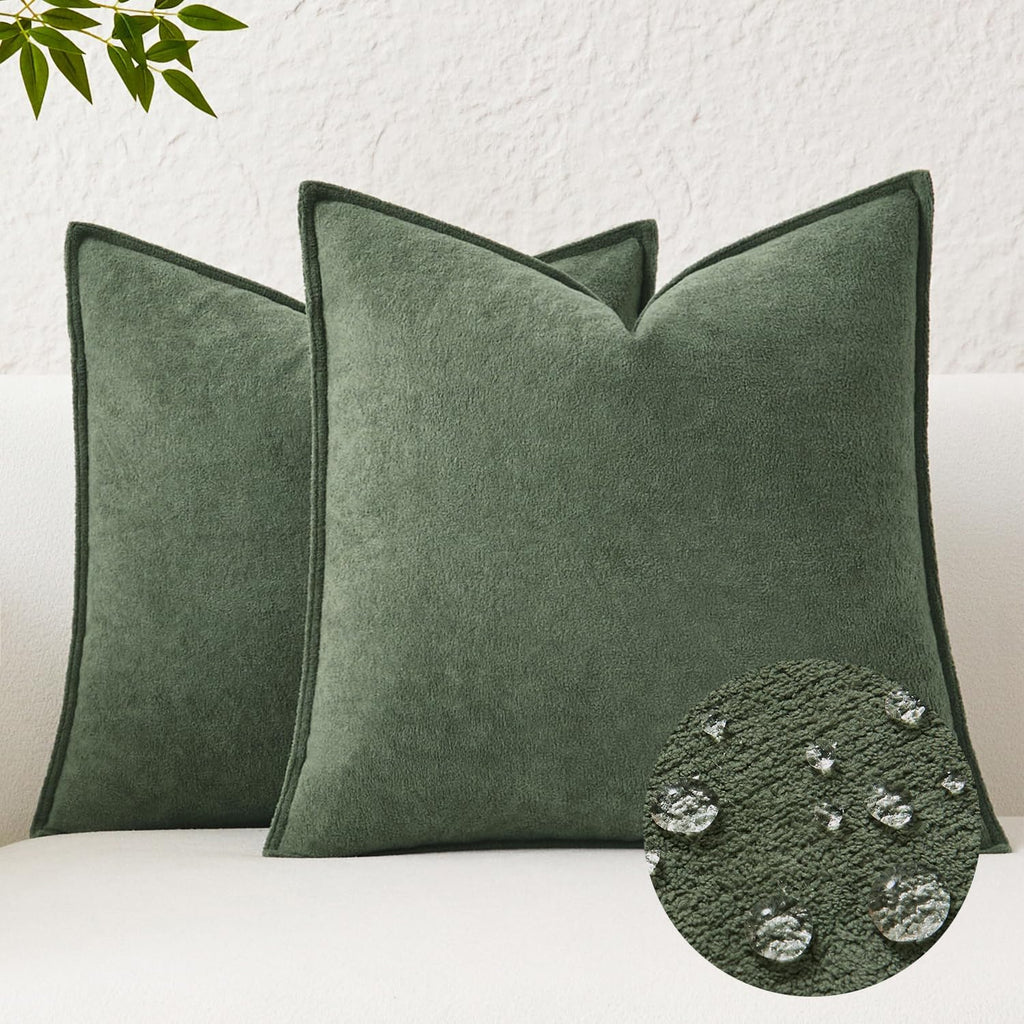 KevinTextile Kevin Textile Waterproof Decorative Pillow Covers Olive Green 20x20 Inch Pack of 2 Soft Boucle Textured Throw Pillowcases Eleg…