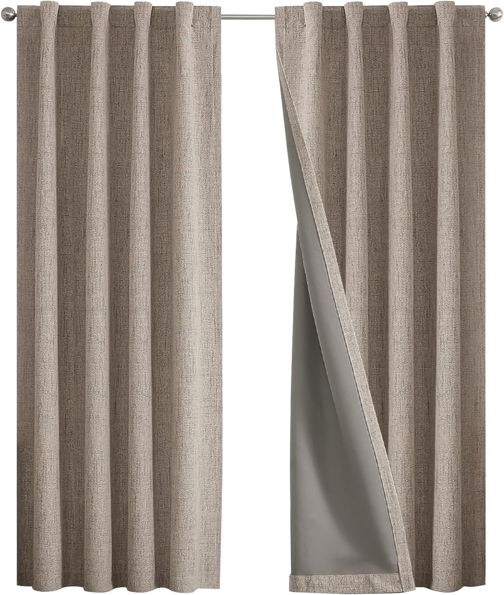 Joydeco 100% Blackout Curtains for Bedroom - Natural Linen Curtains 42" Wx 63" L Long, Thermal Insulated 2 Panels Linen Light Blocking Drap…