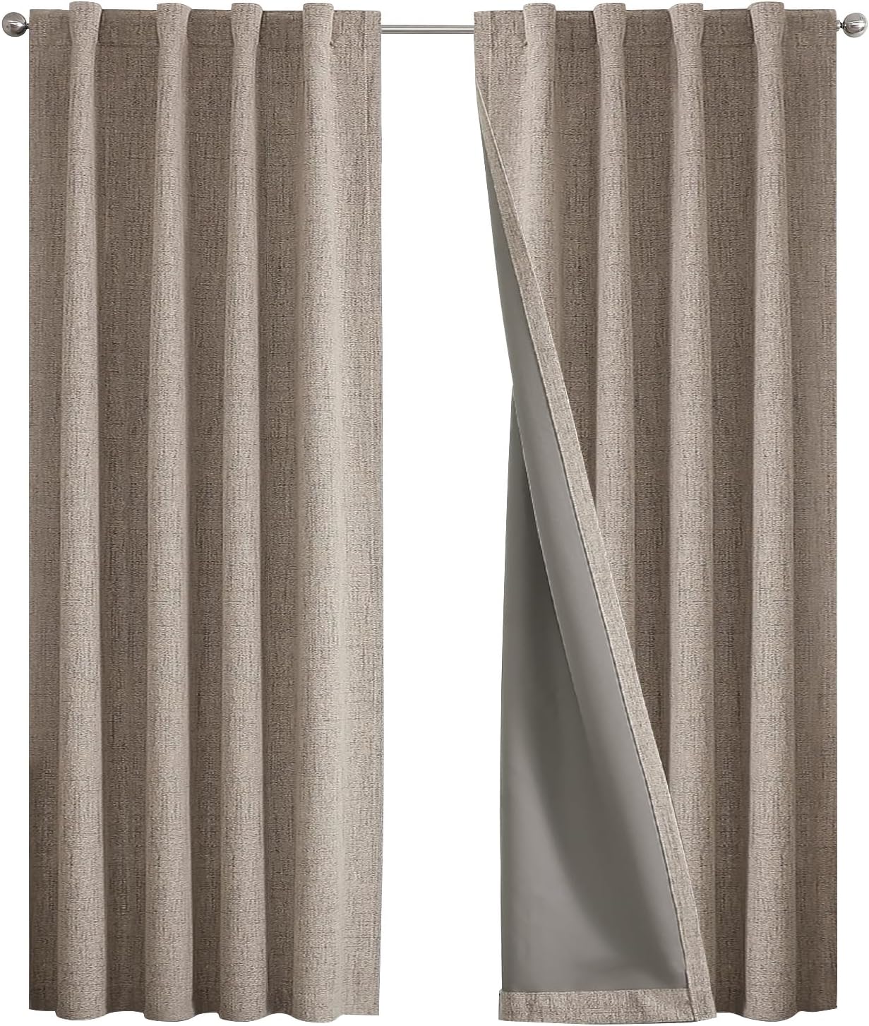 Joydeco 100% Blackout Curtains for Bedroom - Natural Linen Curtains 42" Wx 63" L Long, Thermal Insulated 2 Panels Linen Light Blocking Drap…